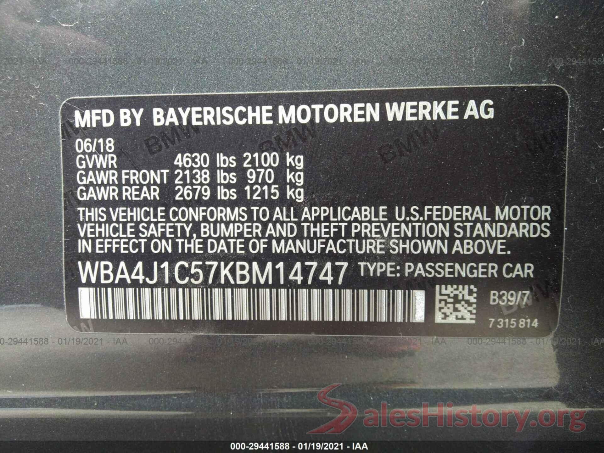 WBA4J1C57KBM14747 2019 BMW 4 SERIES