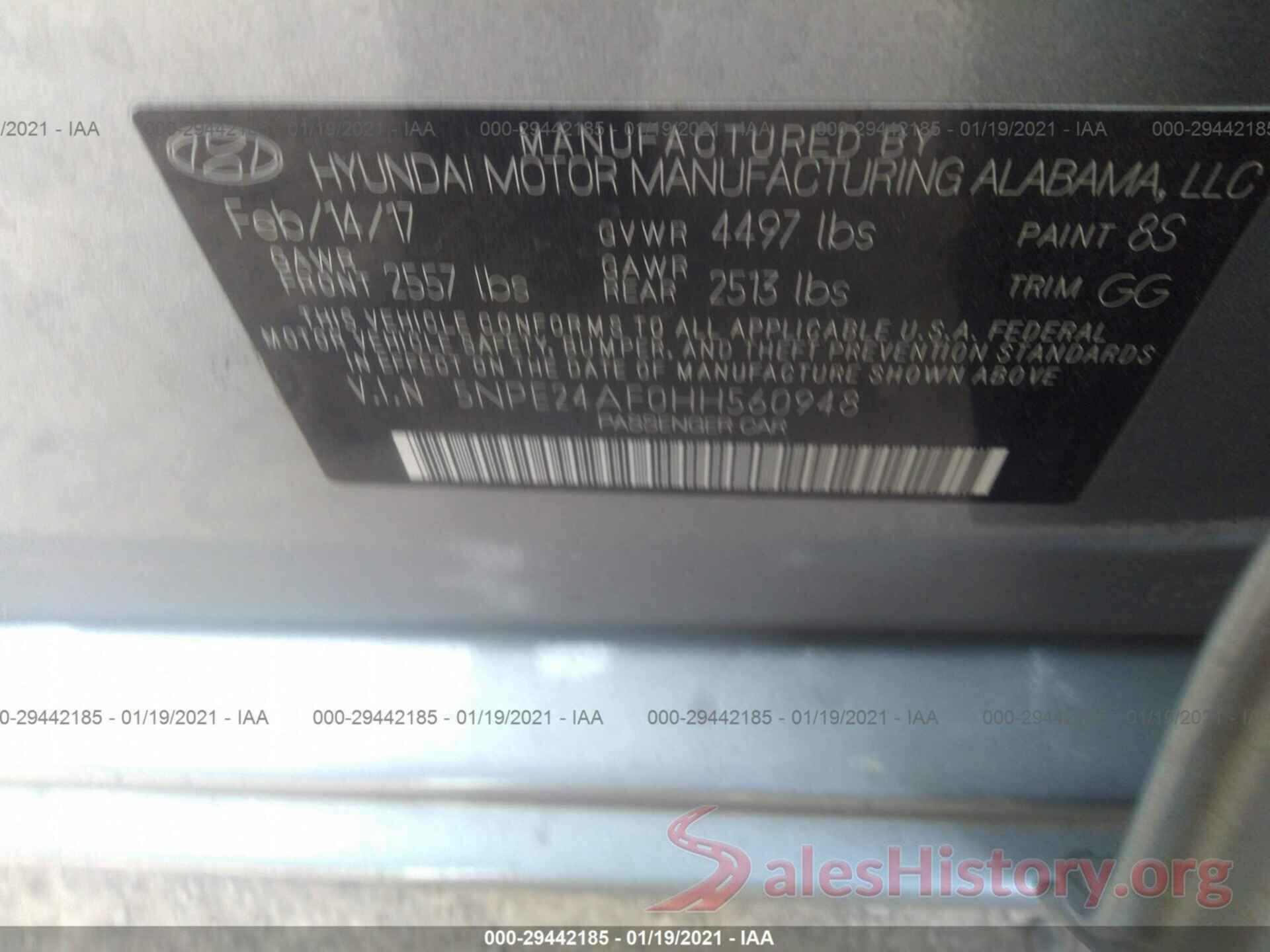 5NPE24AF0HH560948 2017 HYUNDAI SONATA