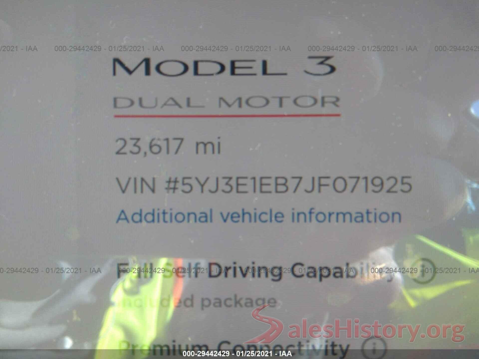 5YJ3E1EB7JF071925 2018 TESLA MODEL 3