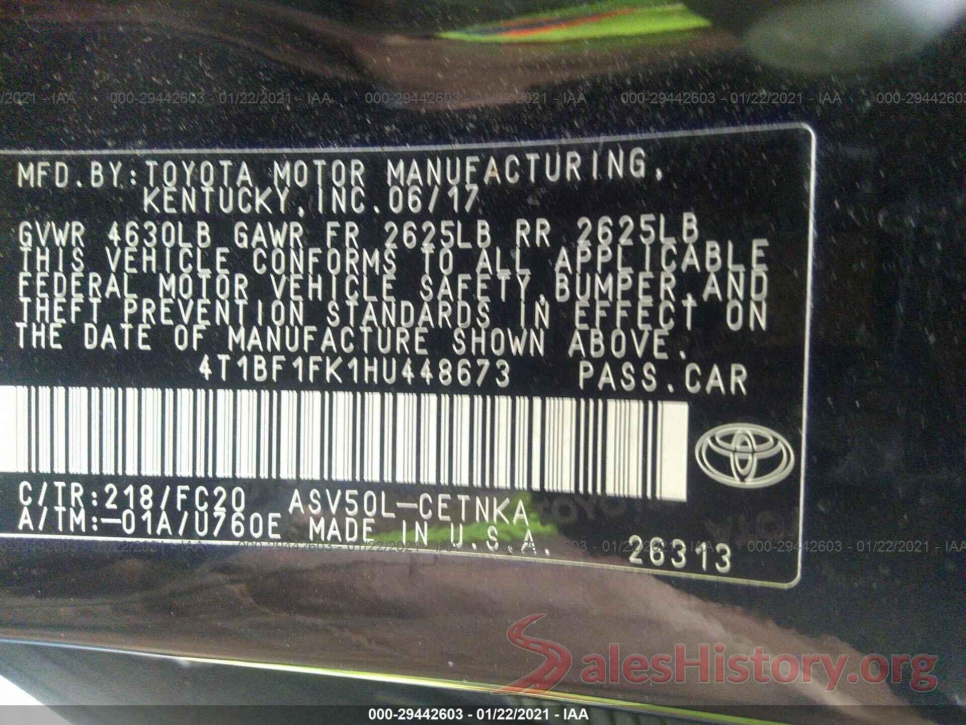 4T1BF1FK1HU448673 2017 TOYOTA CAMRY