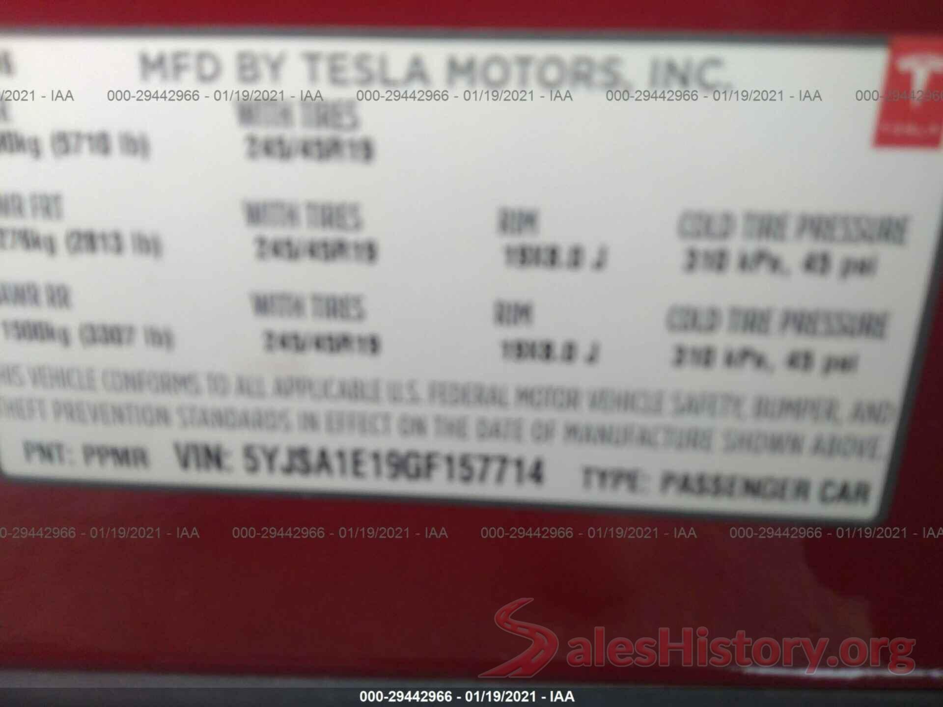 5YJSA1E19GF157714 2016 TESLA MODEL S