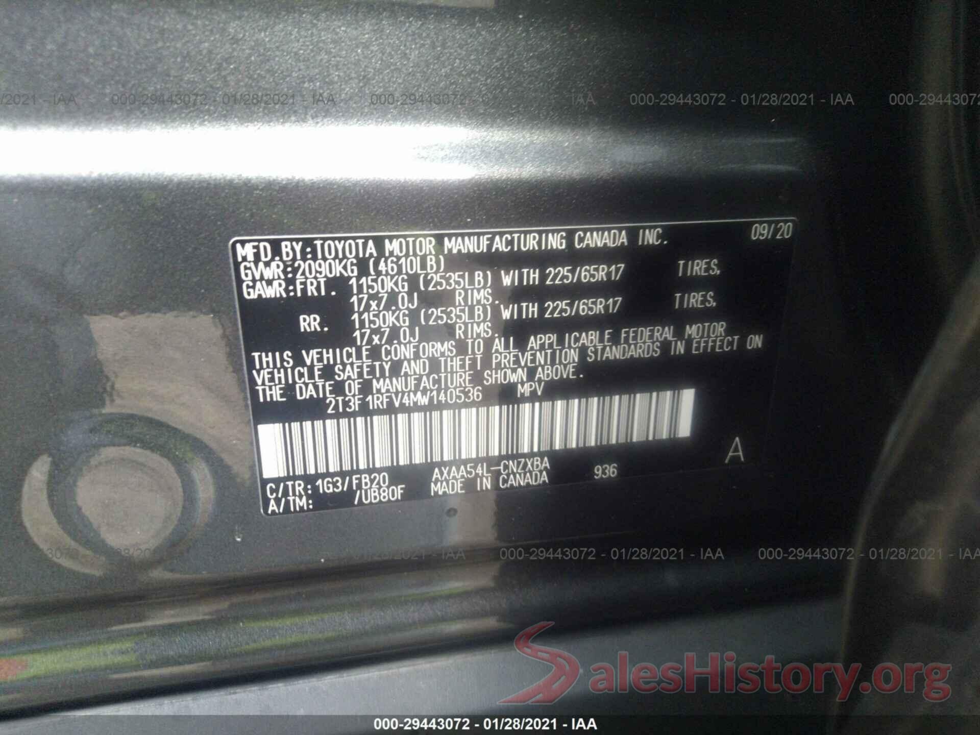 2T3F1RFV4MW140536 2021 TOYOTA RAV4