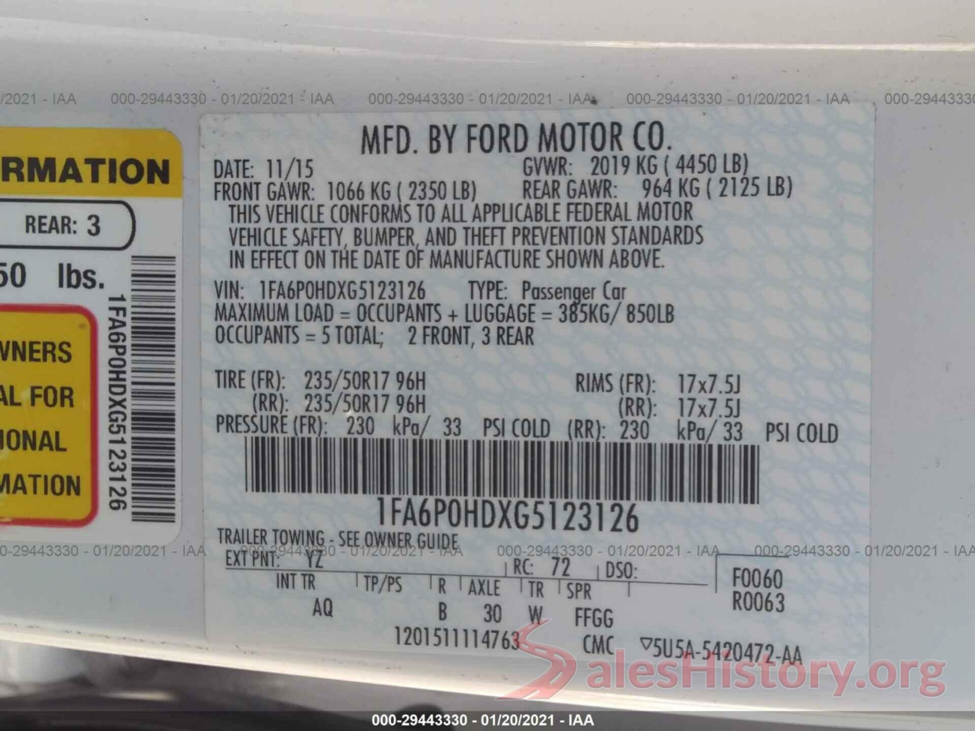 1FA6P0HDXG5123126 2016 FORD FUSION