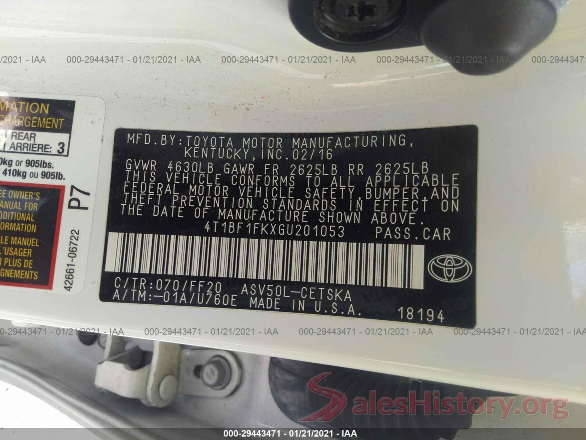 4T1BF1FKXGU201053 2016 TOYOTA CAMRY