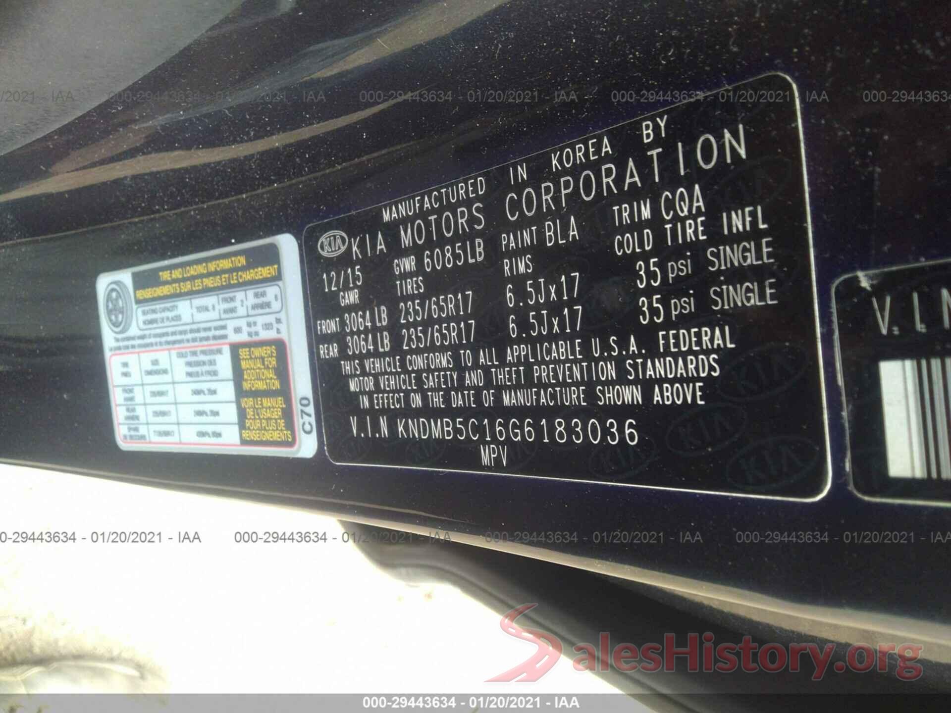 KNDMB5C16G6183036 2016 KIA SEDONA