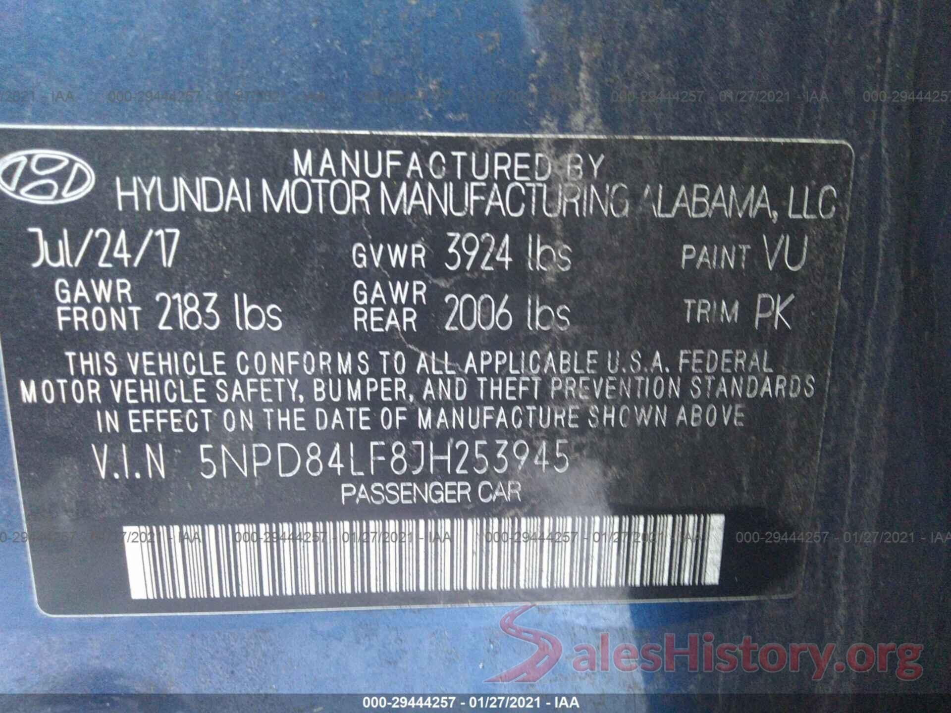 5NPD84LF8JH253945 2018 HYUNDAI ELANTRA