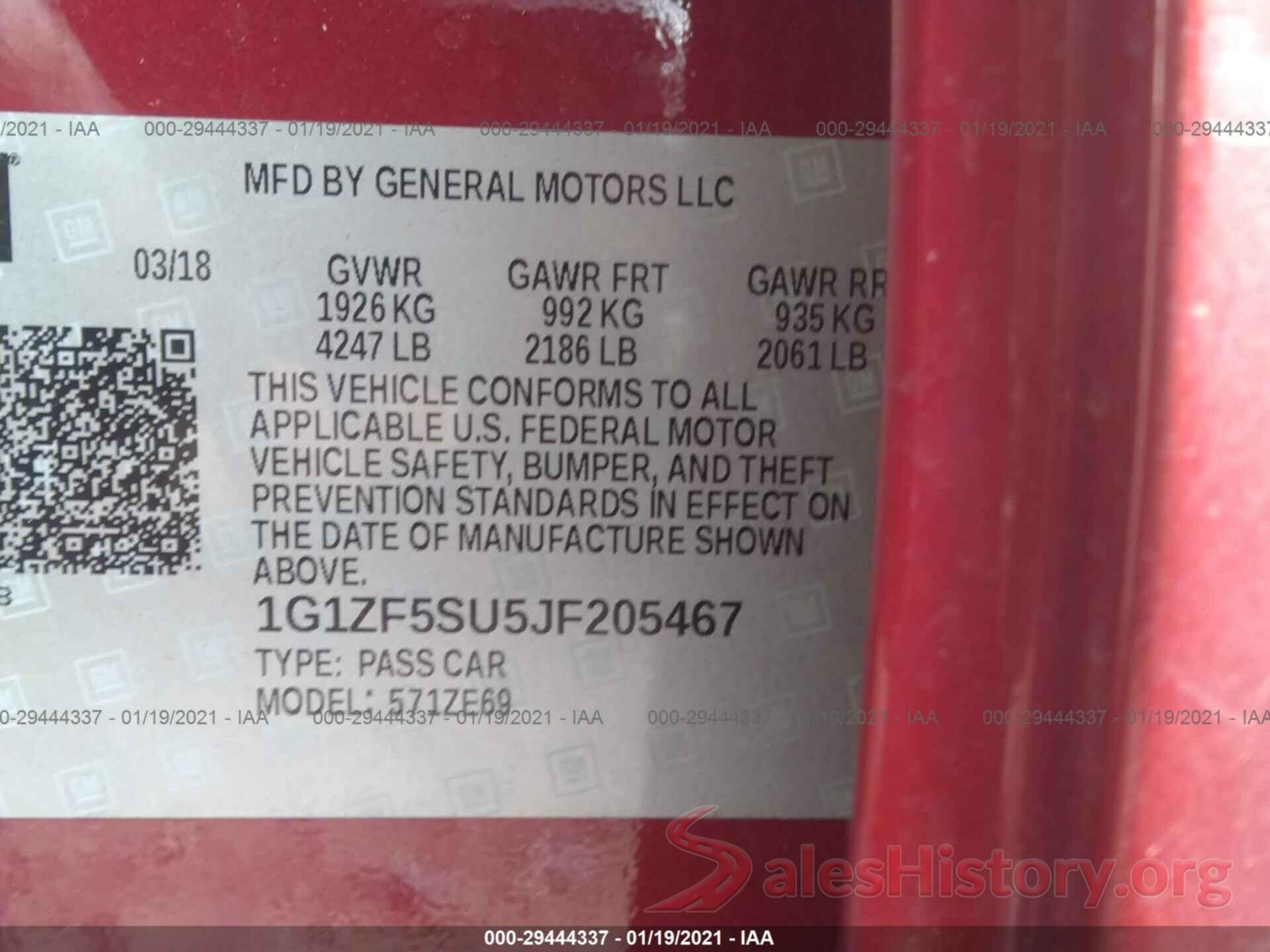 1G1ZF5SU5JF205467 2018 CHEVROLET MALIBU