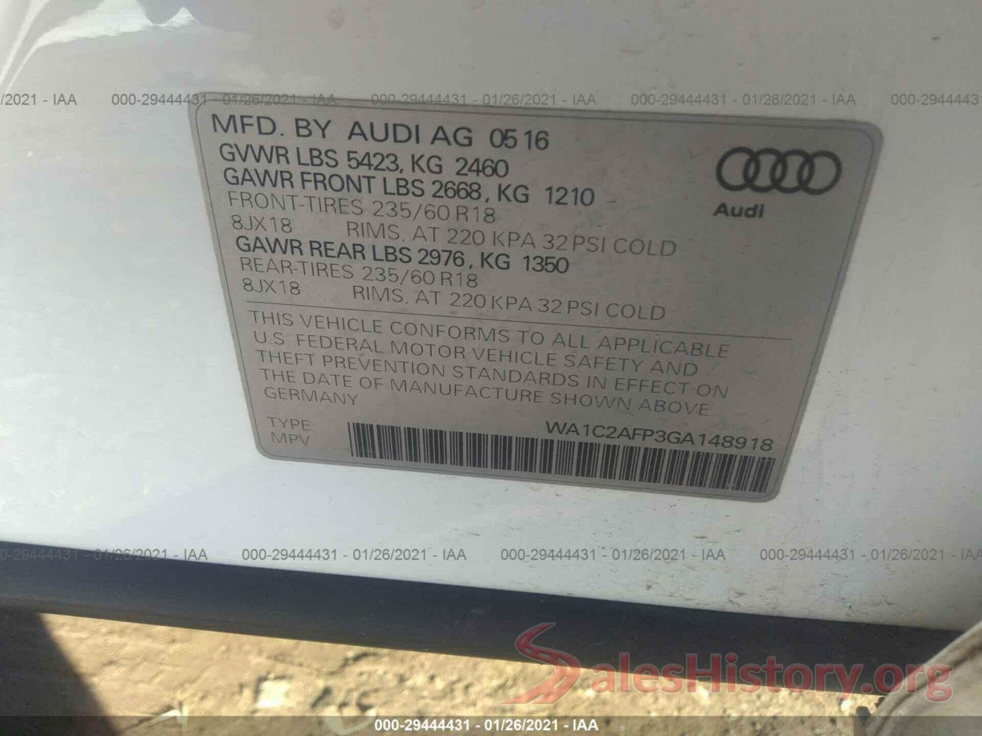 WA1C2AFP3GA148918 2016 AUDI Q5