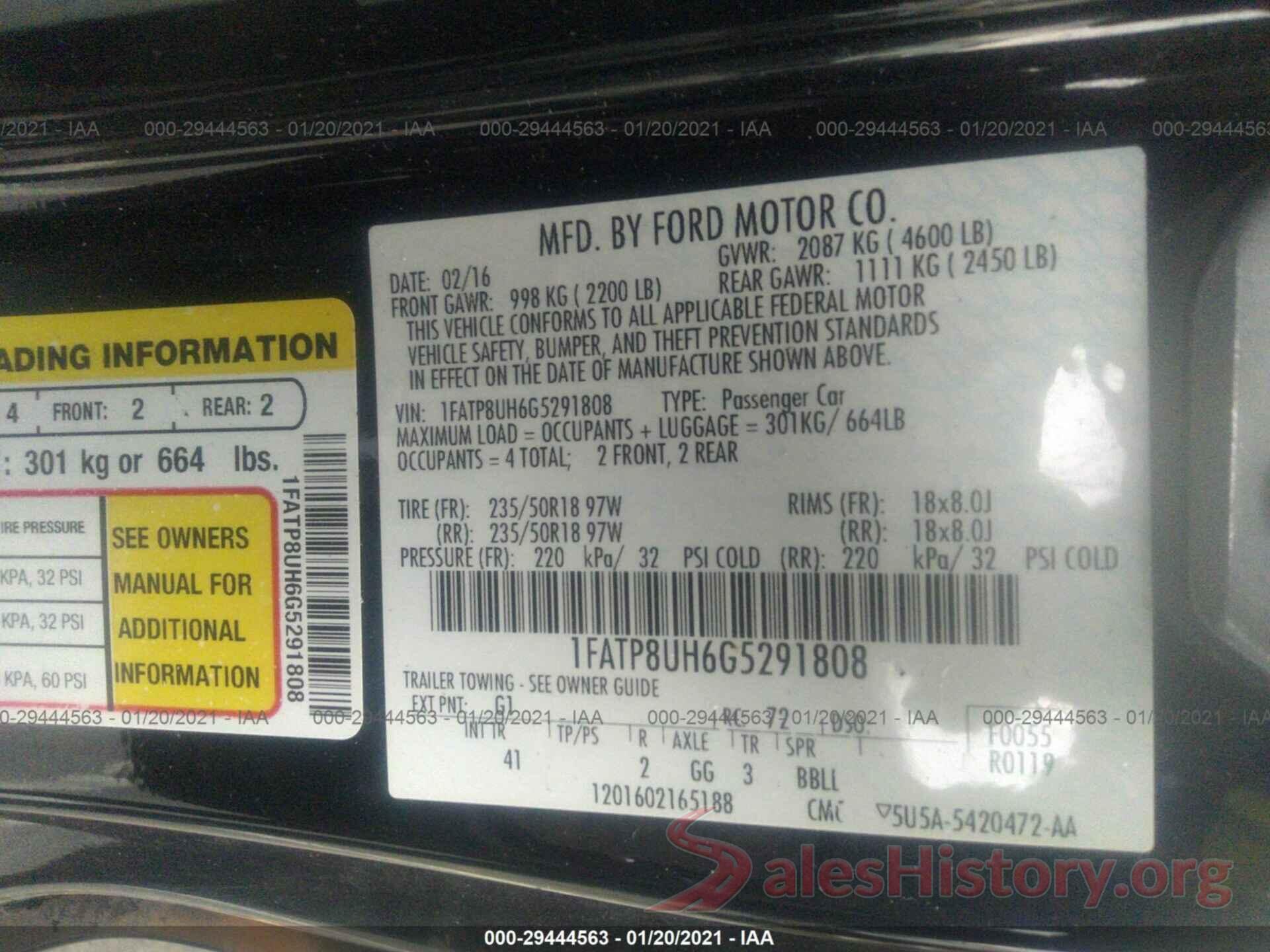 1FATP8UH6G5291808 2016 FORD MUSTANG