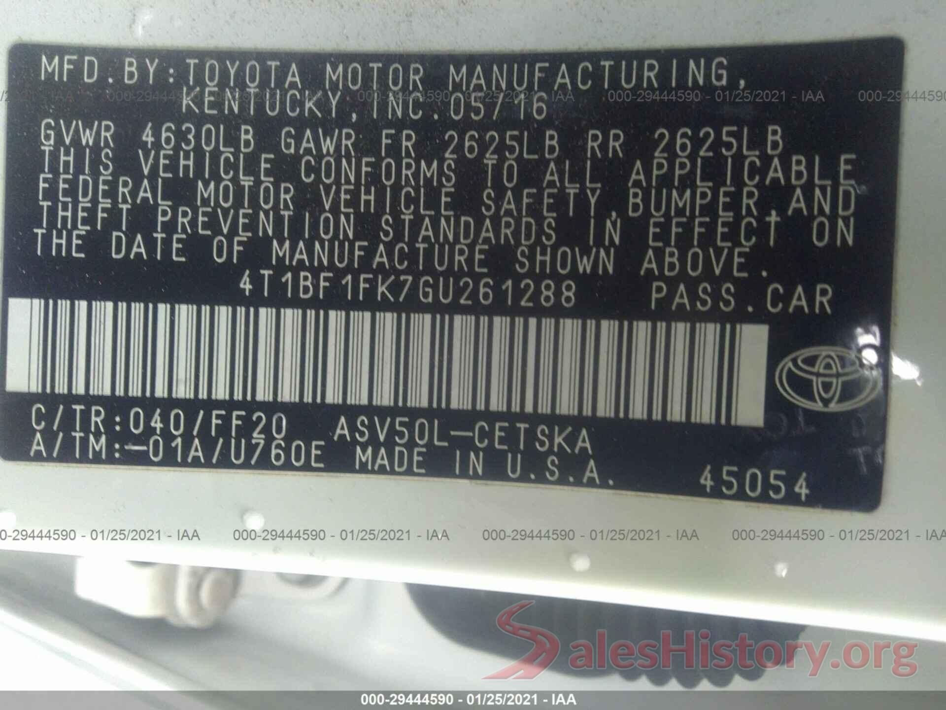 4T1BF1FK7GU261288 2016 TOYOTA CAMRY