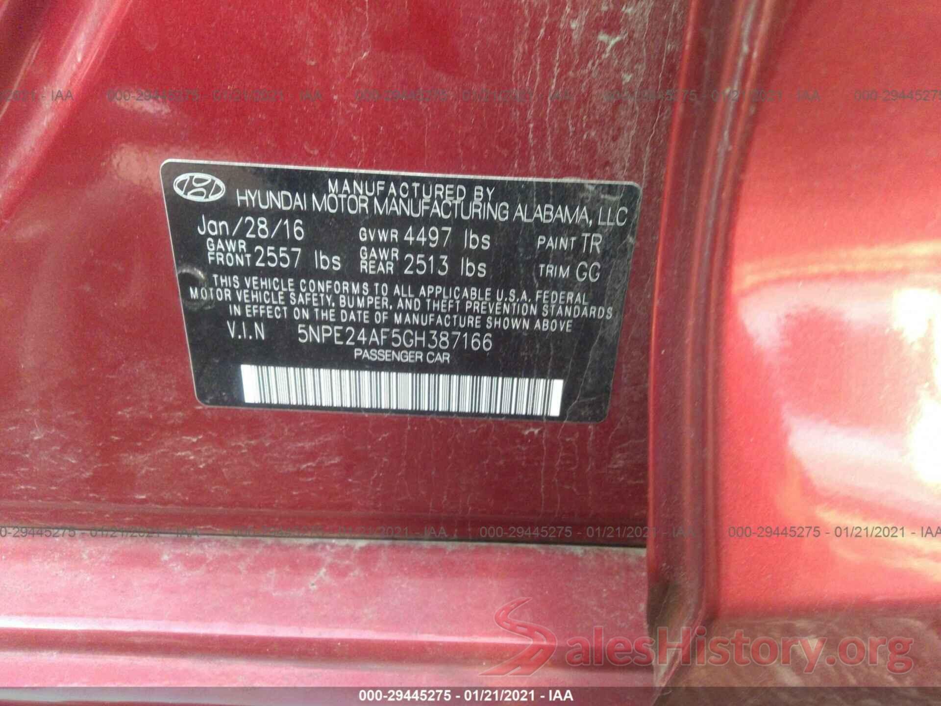 5NPE24AF5GH387166 2016 HYUNDAI SONATA