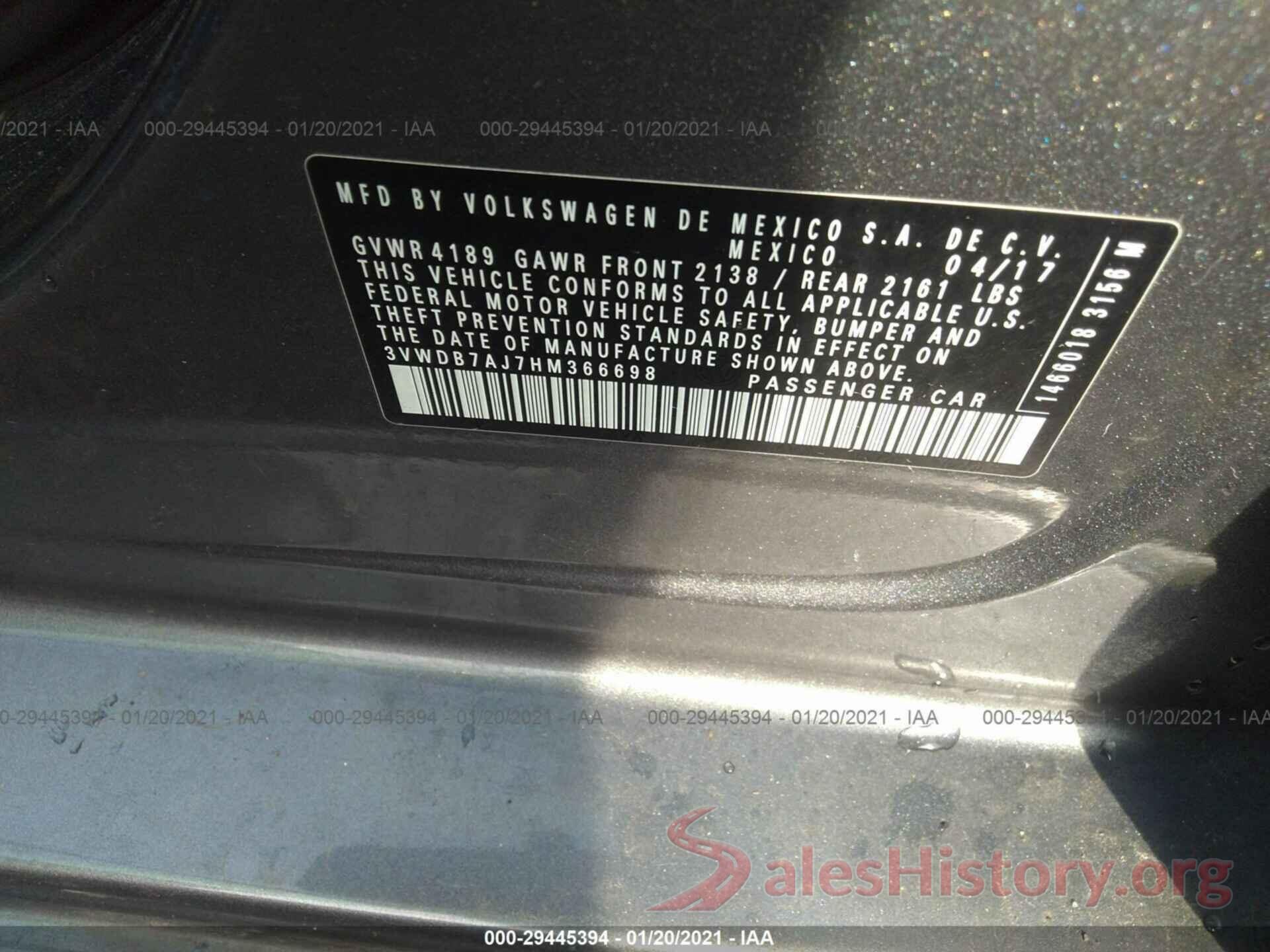 3VWDB7AJ7HM366698 2017 VOLKSWAGEN JETTA