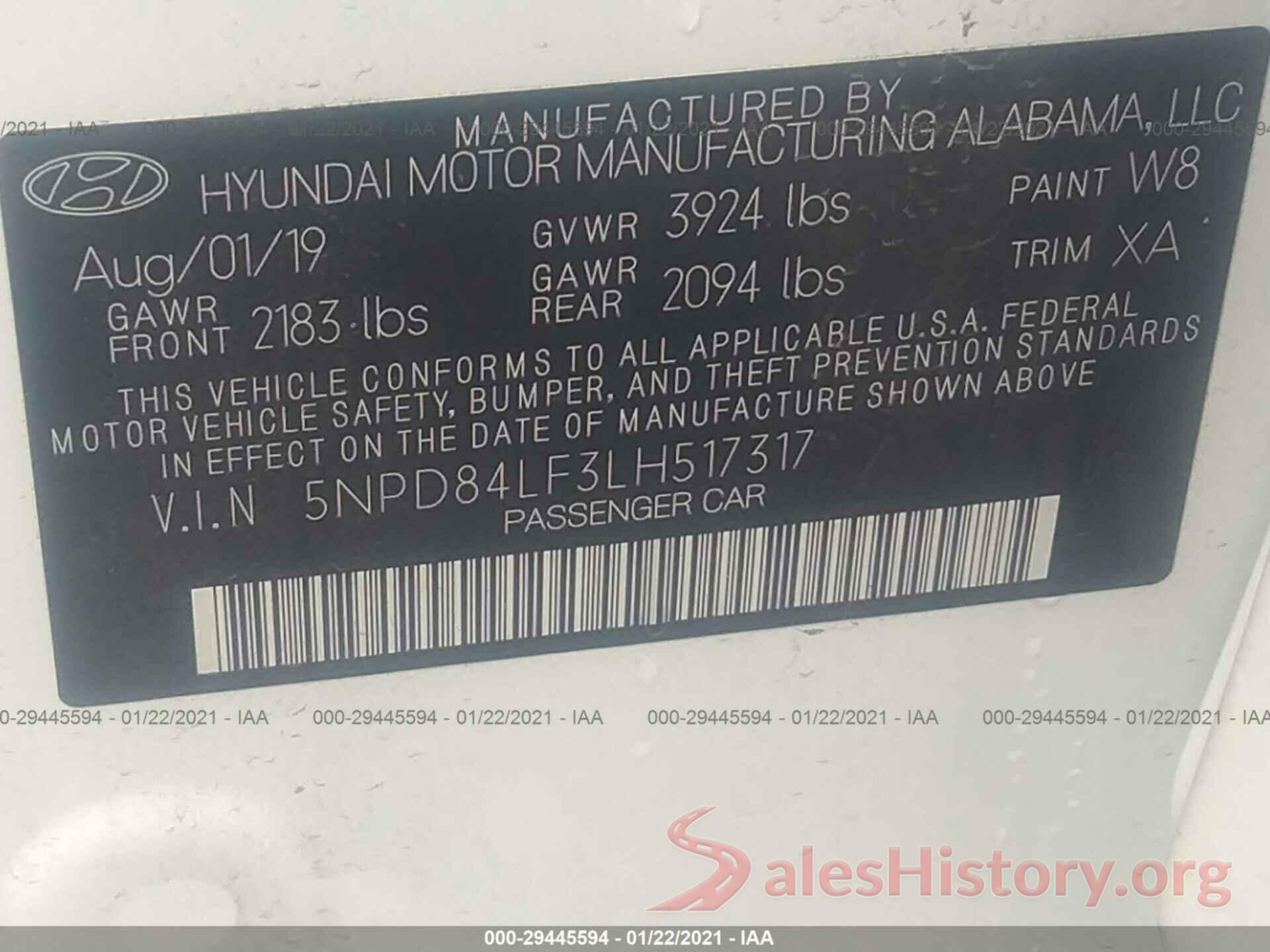 5NPD84LF3LH517317 2020 HYUNDAI ELANTRA