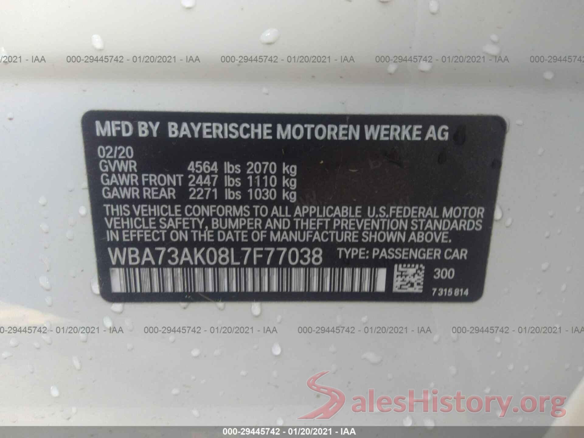 WBA73AK08L7F77038 2020 BMW 2 SERIES