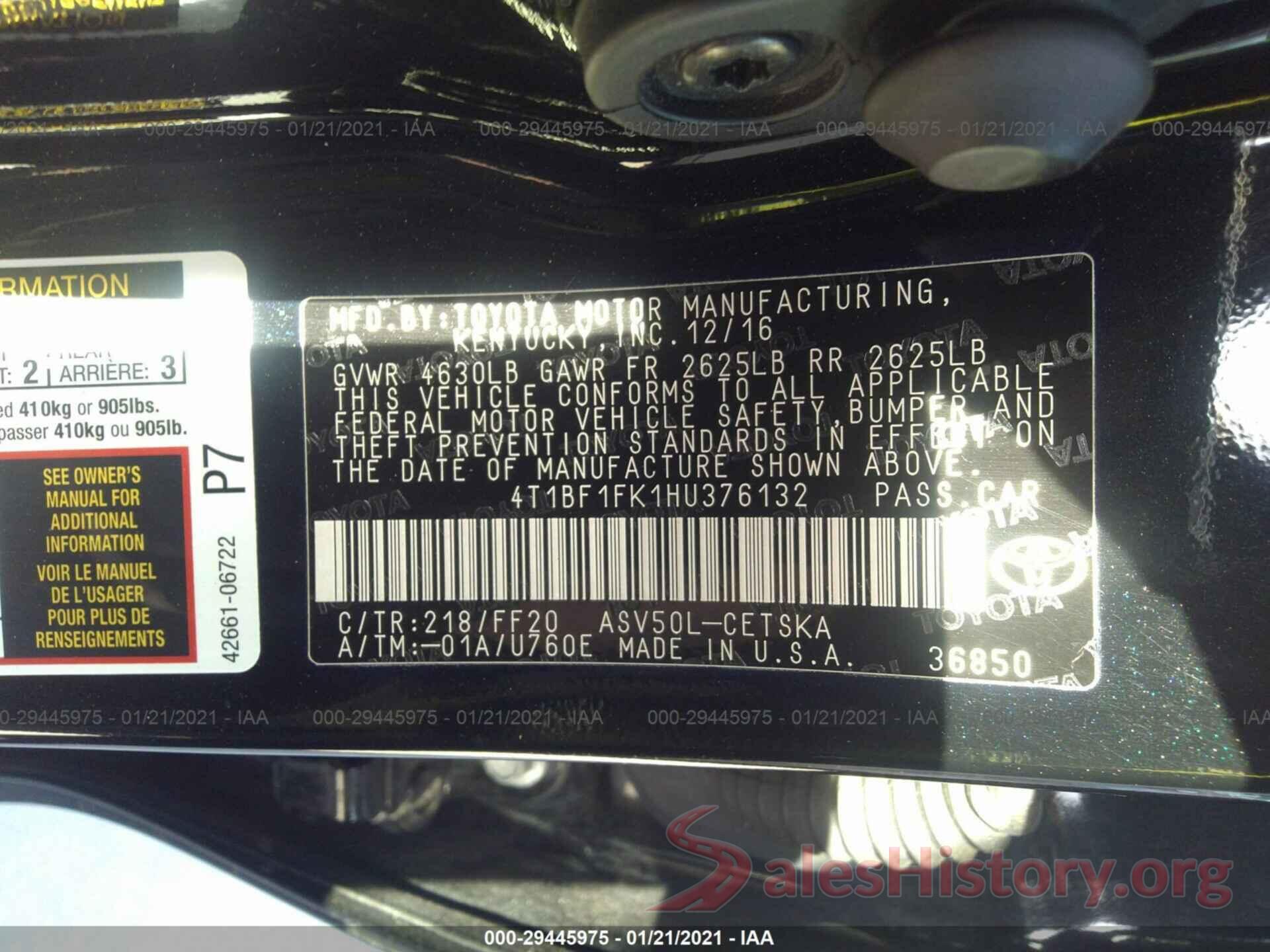 4T1BF1FK1HU376132 2017 TOYOTA CAMRY