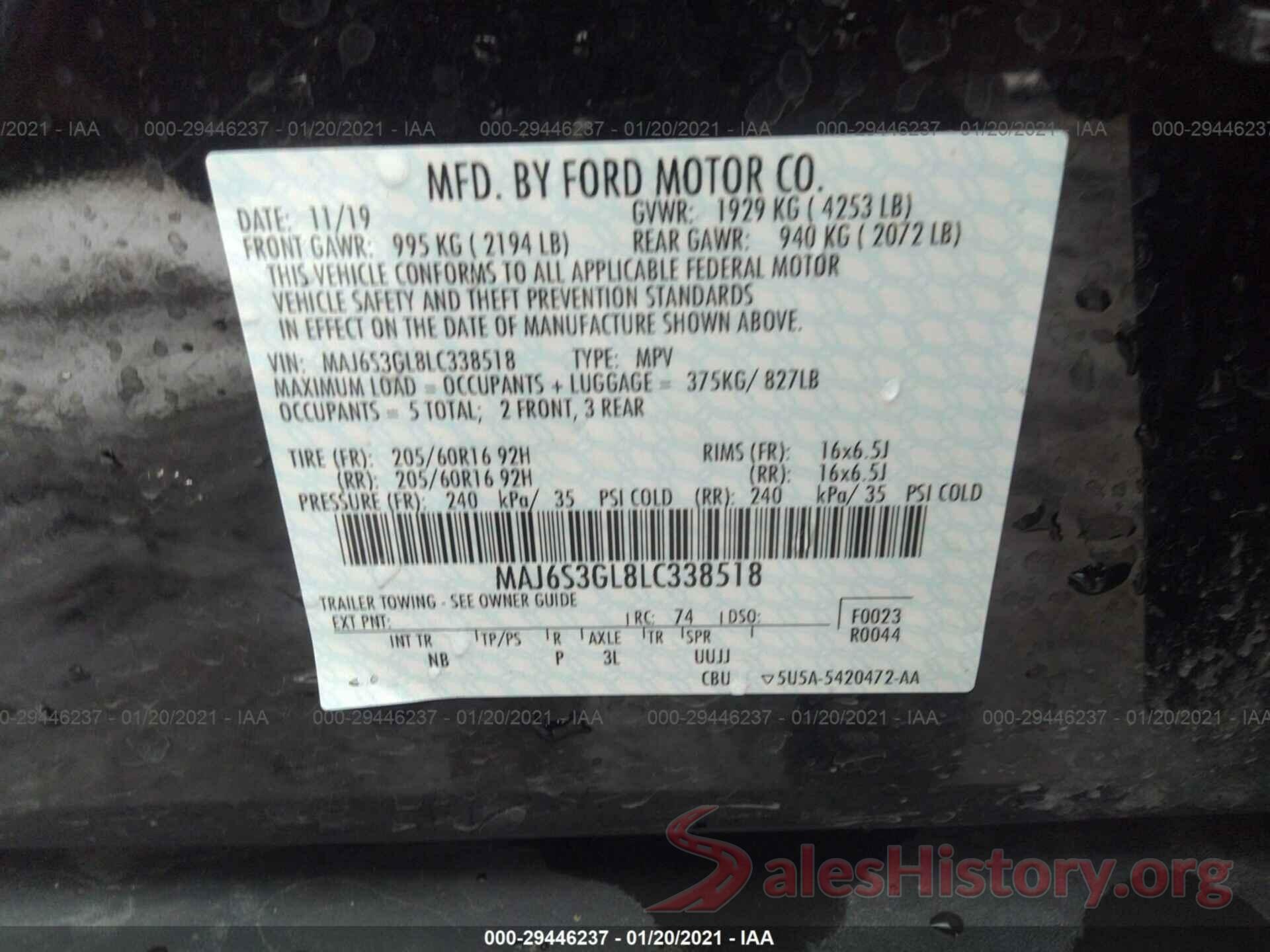 MAJ6S3GL8LC338518 2020 FORD ECOSPORT