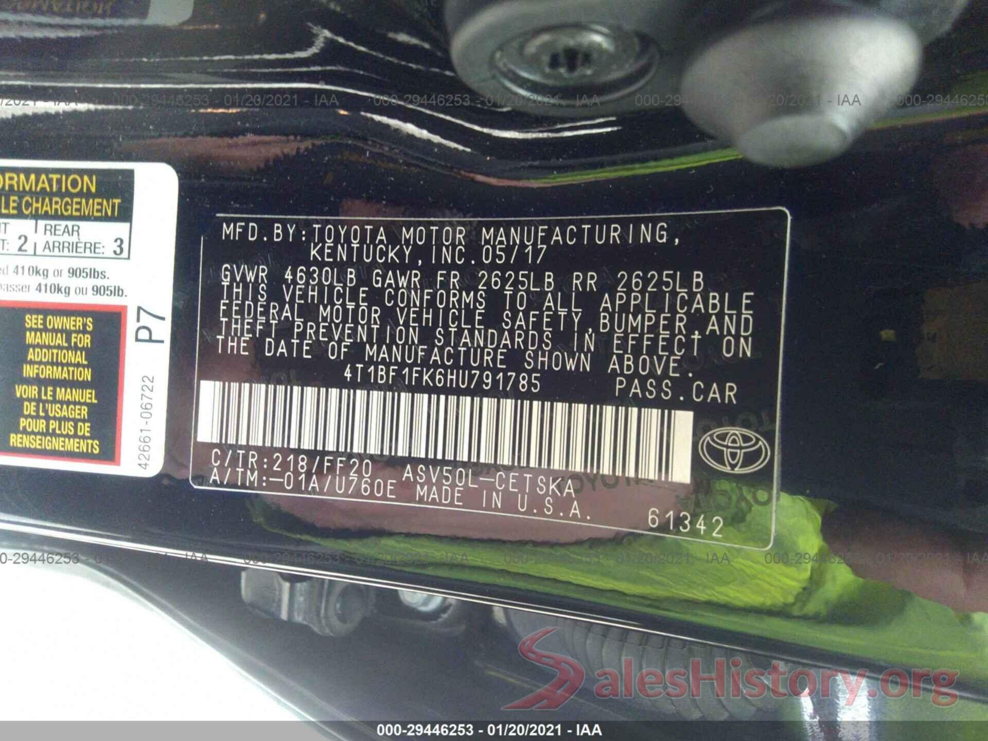 4T1BF1FK6HU791785 2017 TOYOTA CAMRY