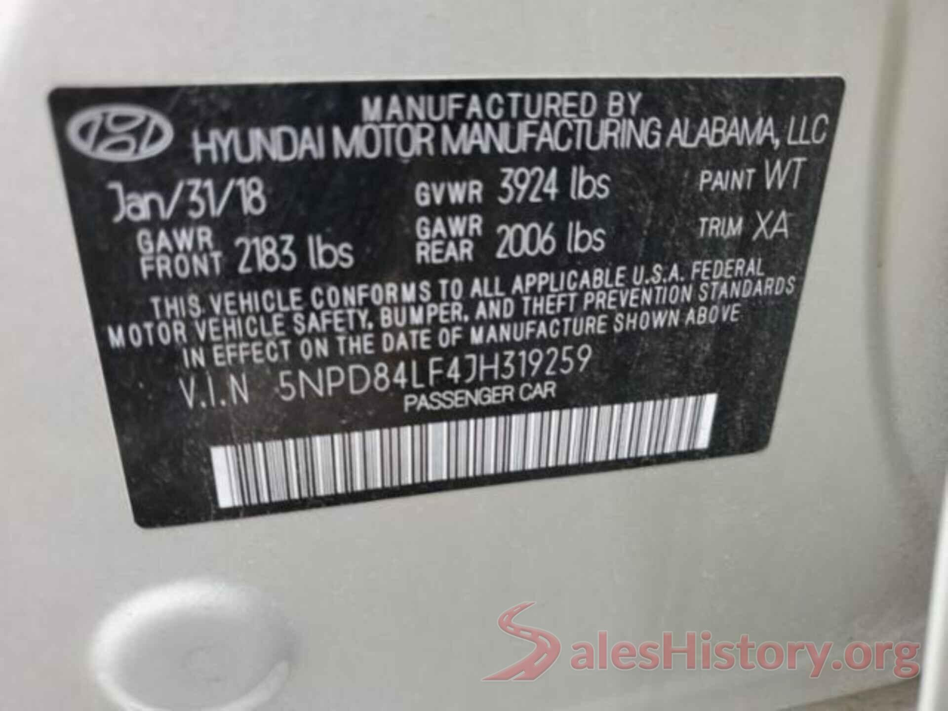 5NPD84LF4JH319259 2018 HYUNDAI ELANTRA