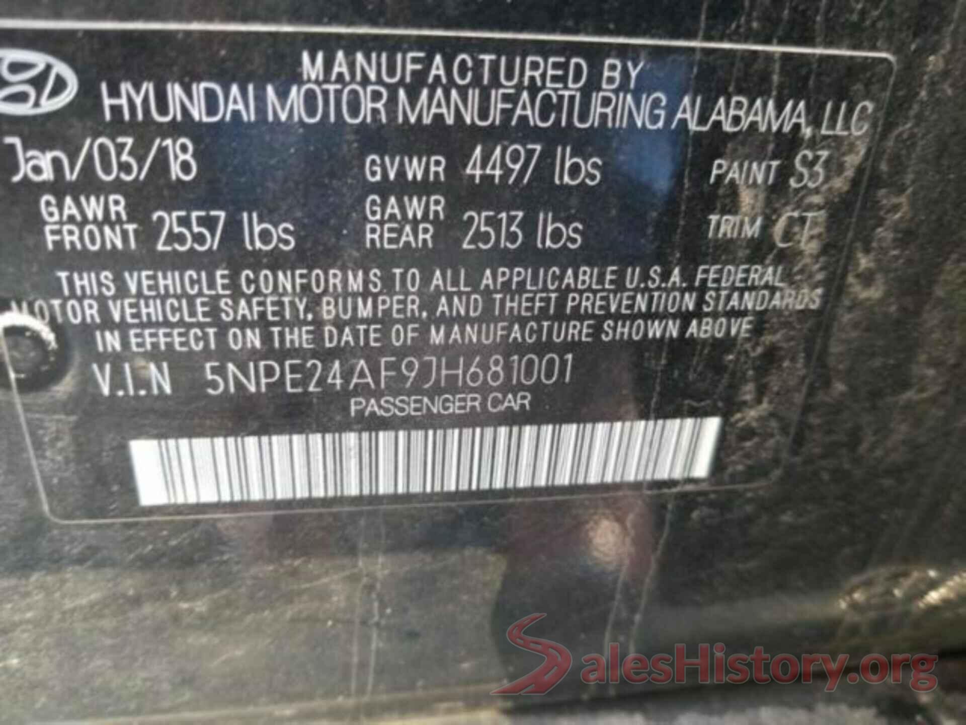 5NPE24AF9JH681001 2018 HYUNDAI SONATA