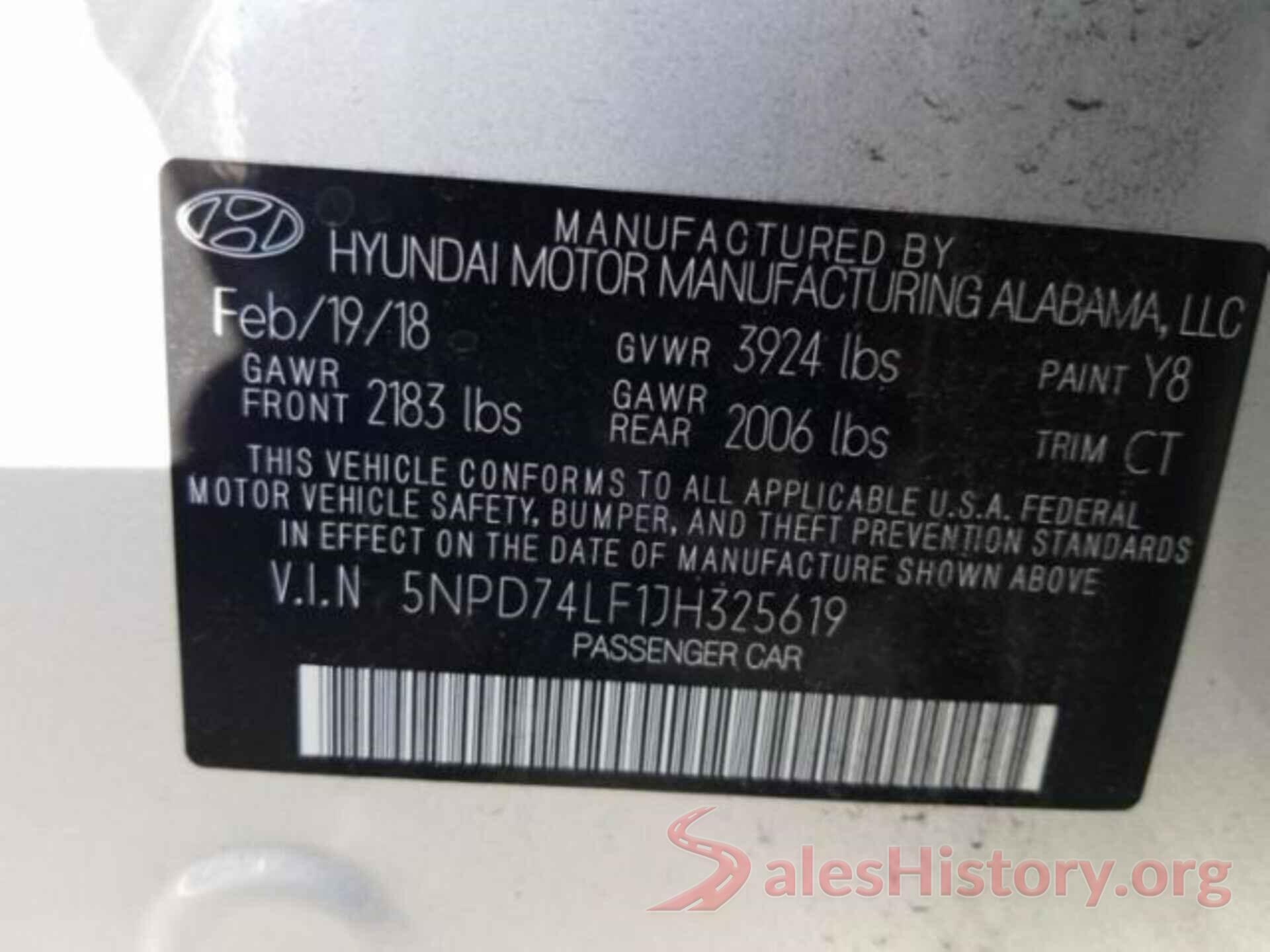 5NPD74LF1JH325619 2018 HYUNDAI ELANTRA