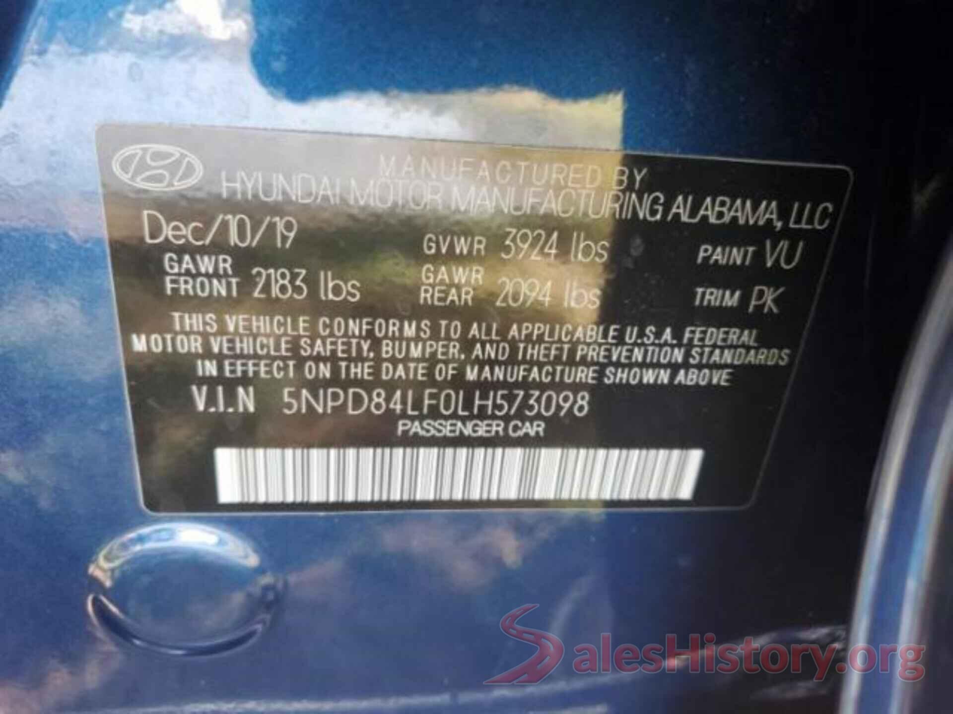 5NPD84LF0LH573098 2020 HYUNDAI ELANTRA