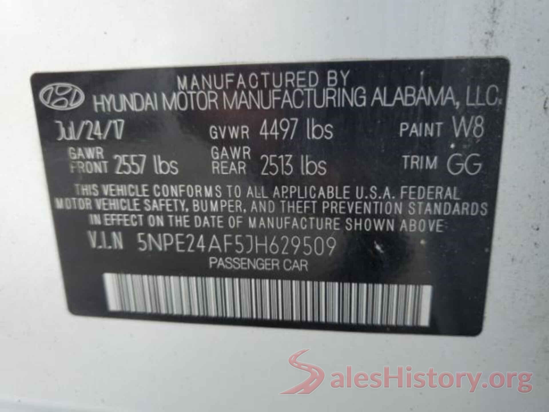 5NPE24AF5JH629509 2018 HYUNDAI SONATA