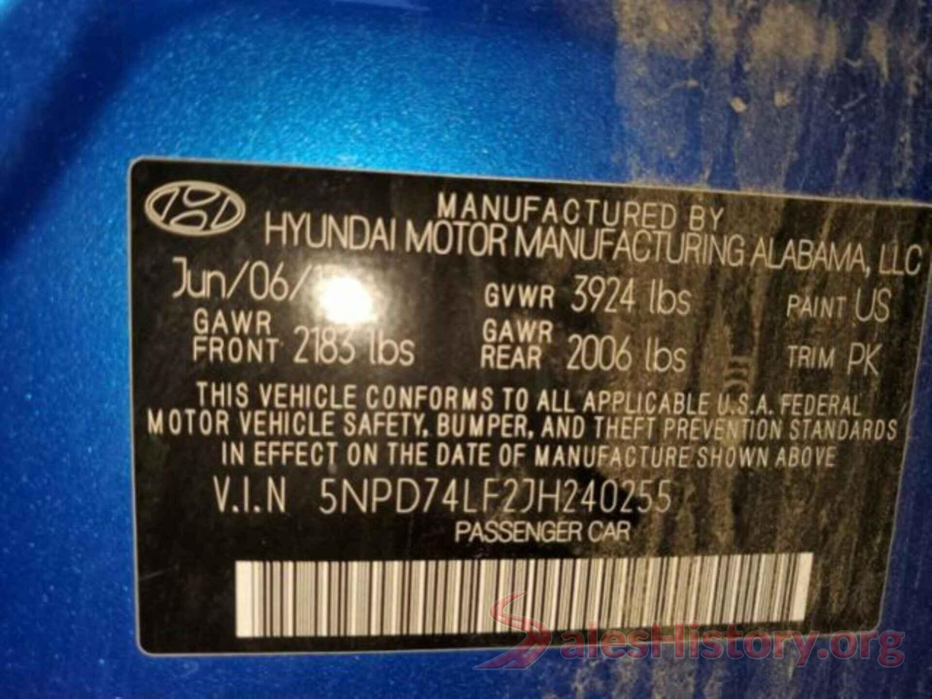 5NPD74LF2JH240255 2018 HYUNDAI ELANTRA