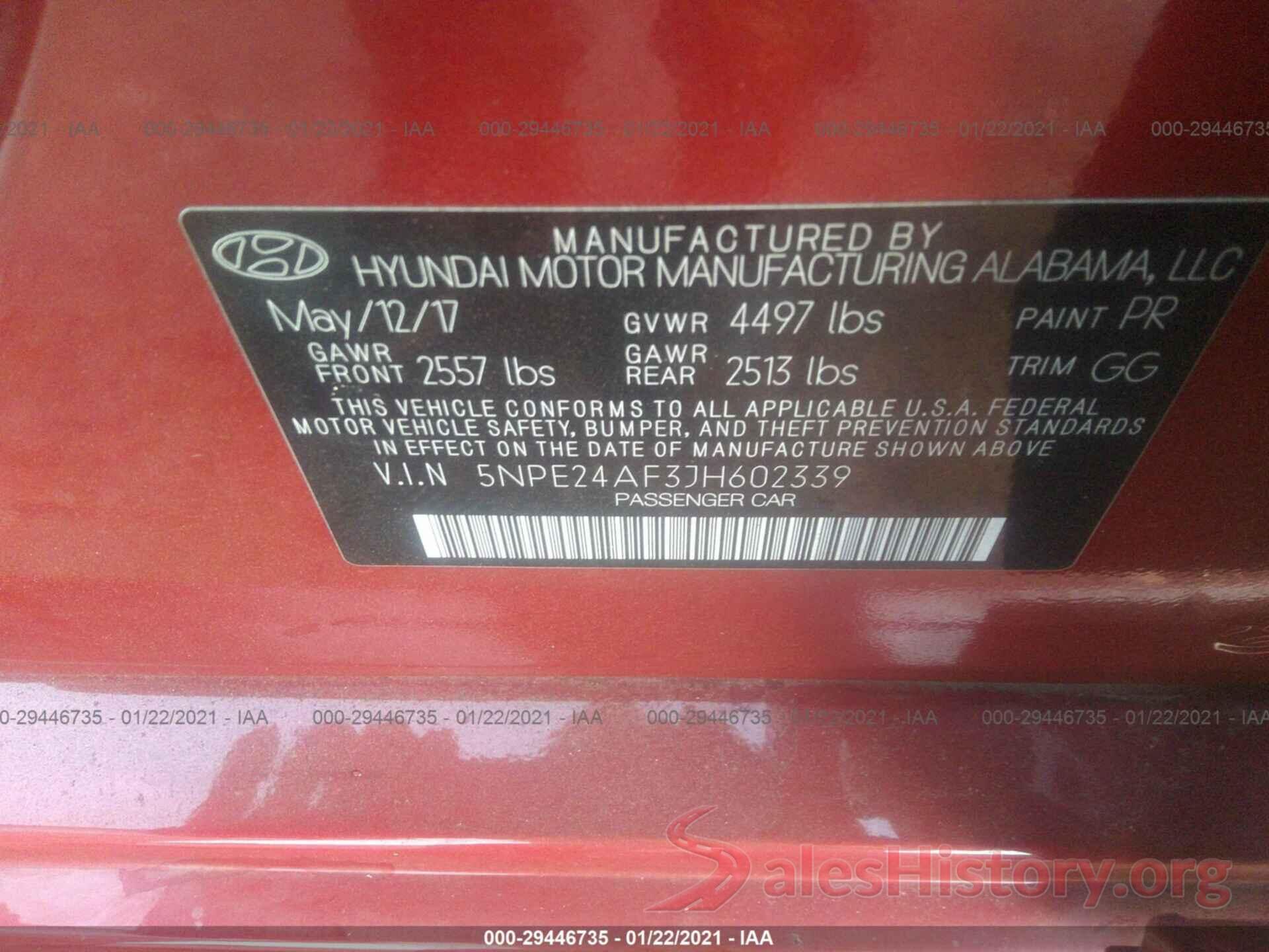 5NPE24AF3JH602339 2018 HYUNDAI SONATA