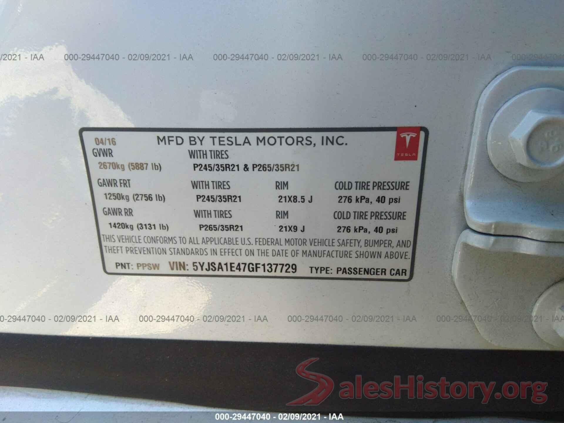 5YJSA1E47GF137729 2016 TESLA MODEL S