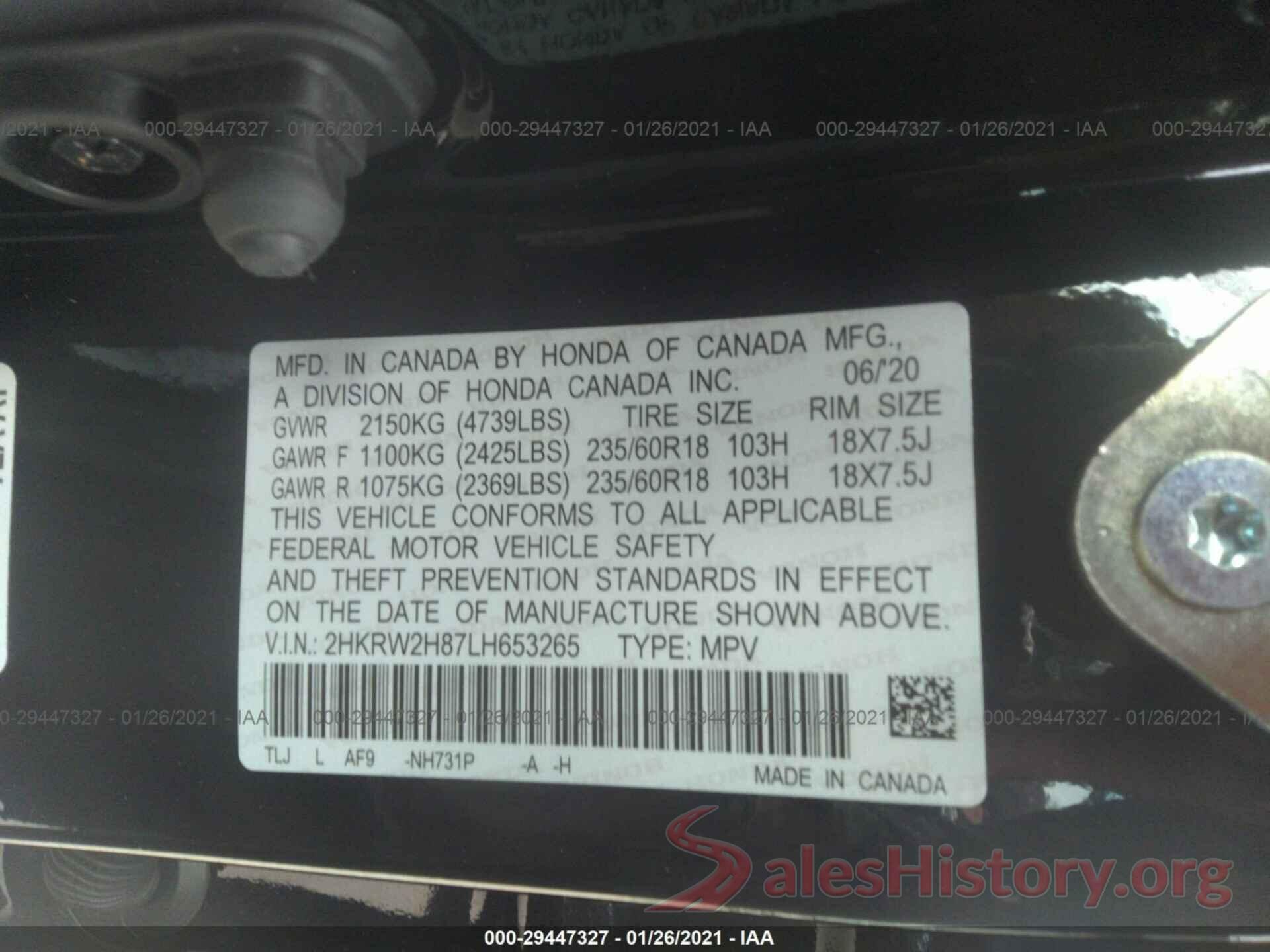 2HKRW2H87LH653265 2020 HONDA CR-V