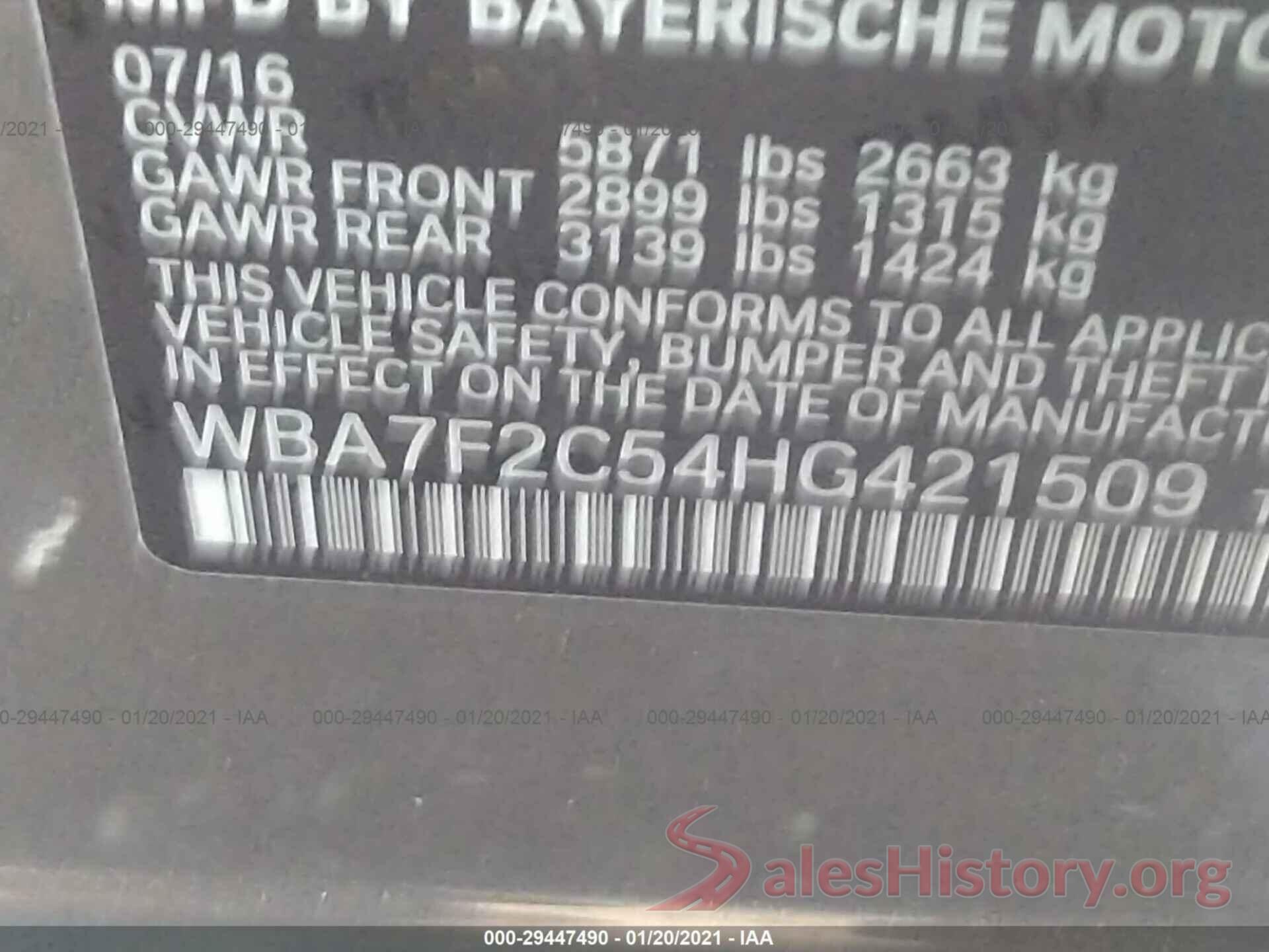 WBA7F2C54HG421509 2017 BMW 7 SERIES