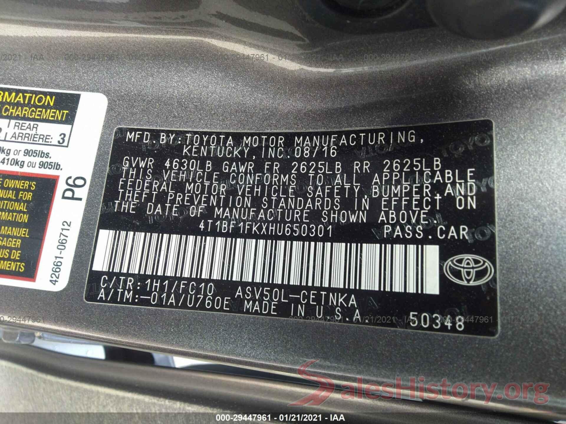 4T1BF1FKXHU650301 2017 TOYOTA CAMRY