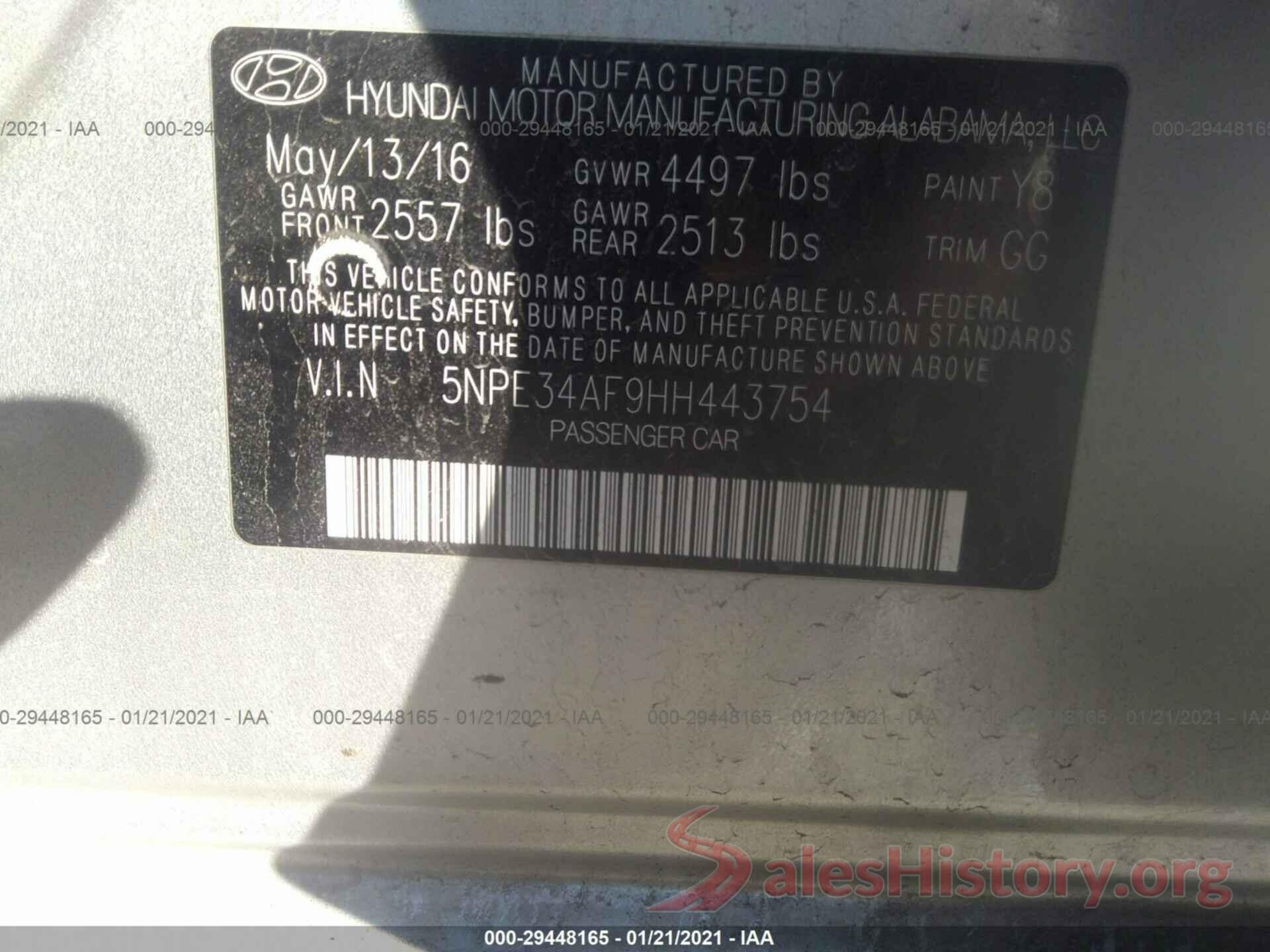 5NPE34AF9HH443754 2017 HYUNDAI SONATA