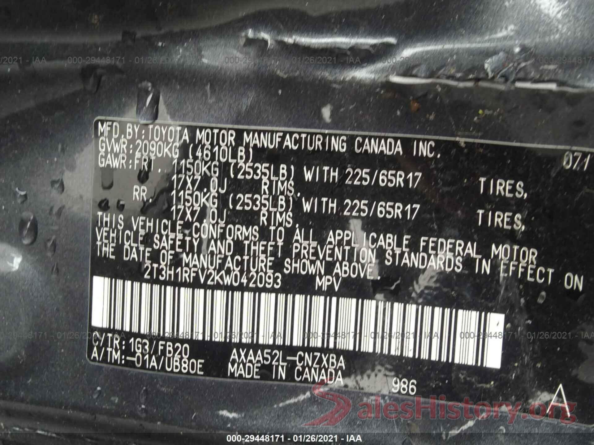 2T3H1RFV2KW042093 2019 TOYOTA RAV4