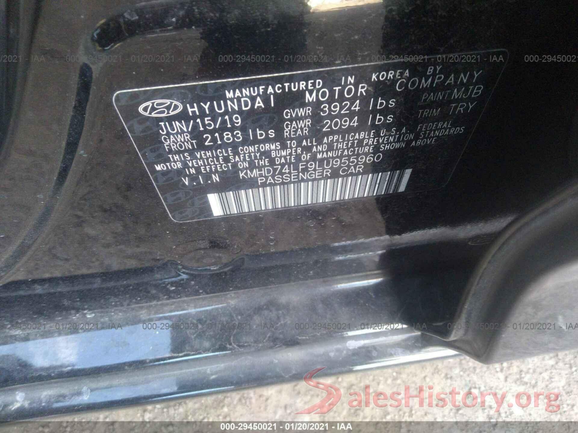 KMHD74LF9LU955960 2020 HYUNDAI ELANTRA