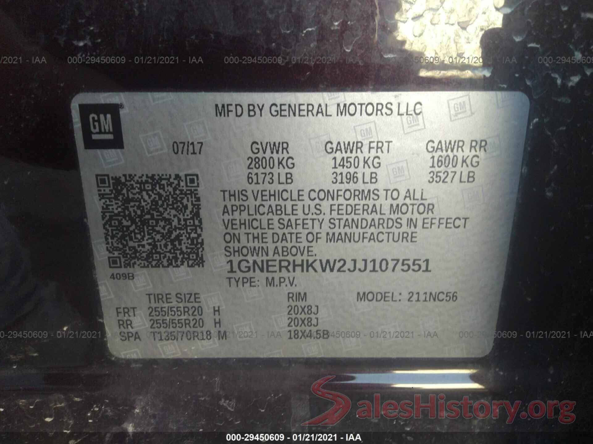 1GNERHKW2JJ107551 2018 CHEVROLET TRAVERSE