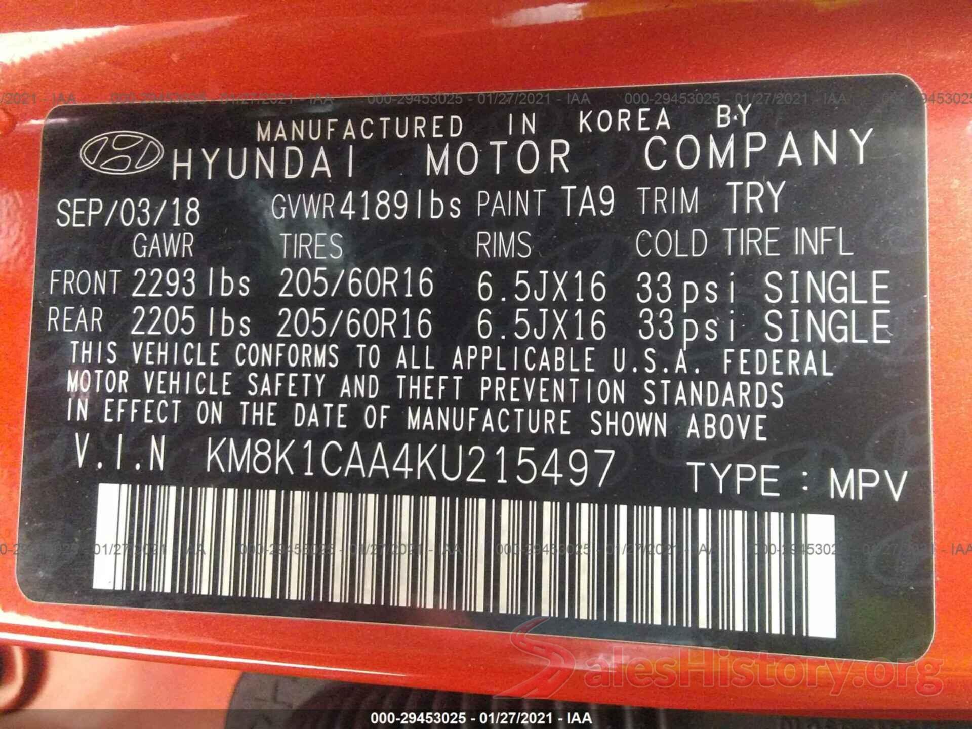 KM8K1CAA4KU215497 2019 HYUNDAI KONA