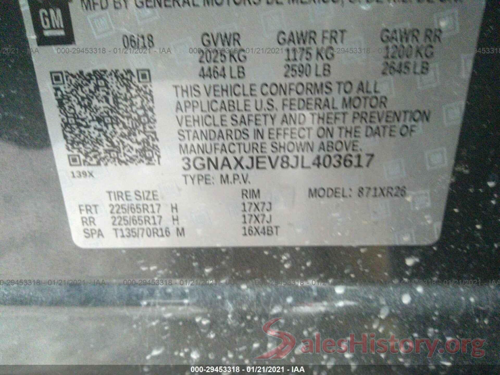 3GNAXJEV8JL403617 2018 CHEVROLET EQUINOX