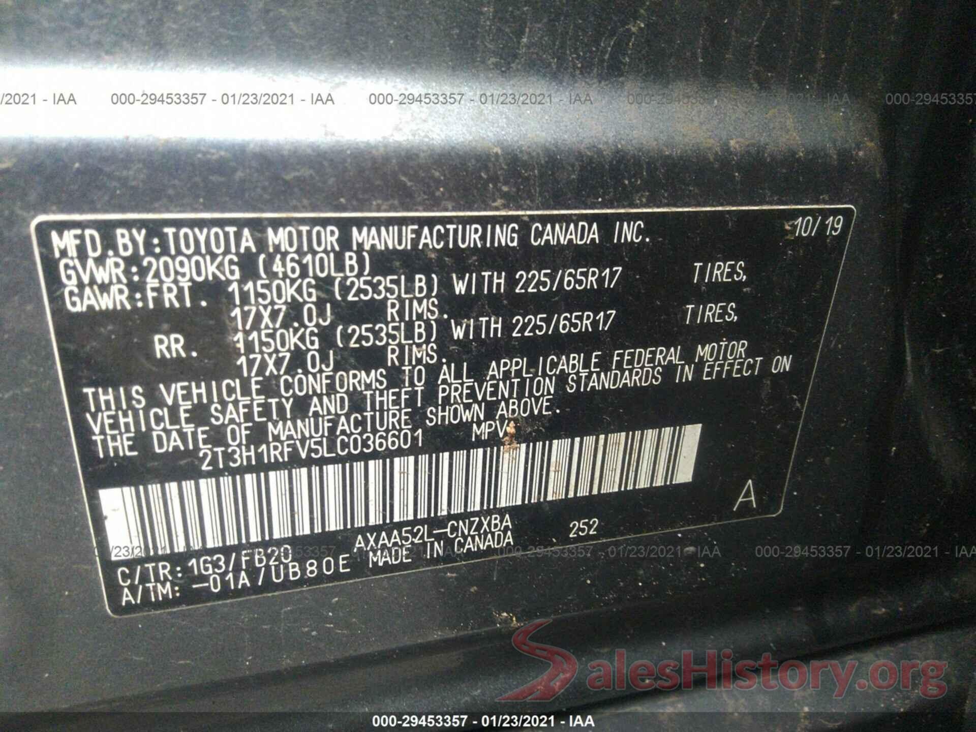 2T3H1RFV5LC036601 2020 TOYOTA RAV4