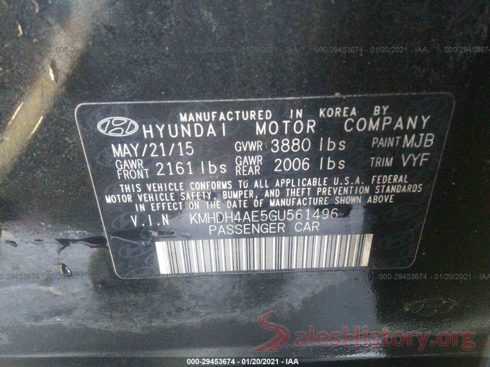 KMHDH4AE5GU561496 2016 HYUNDAI ELANTRA