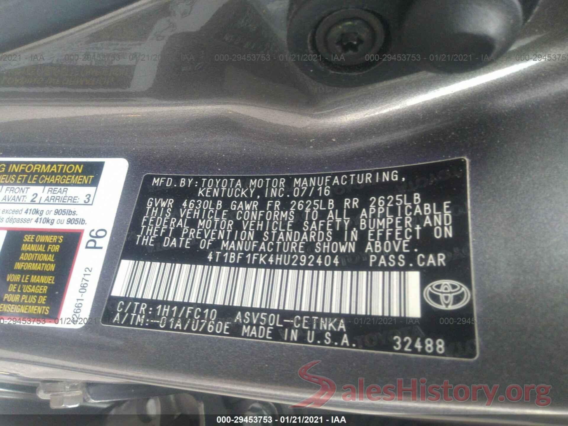 4T1BF1FK4HU292404 2017 TOYOTA CAMRY