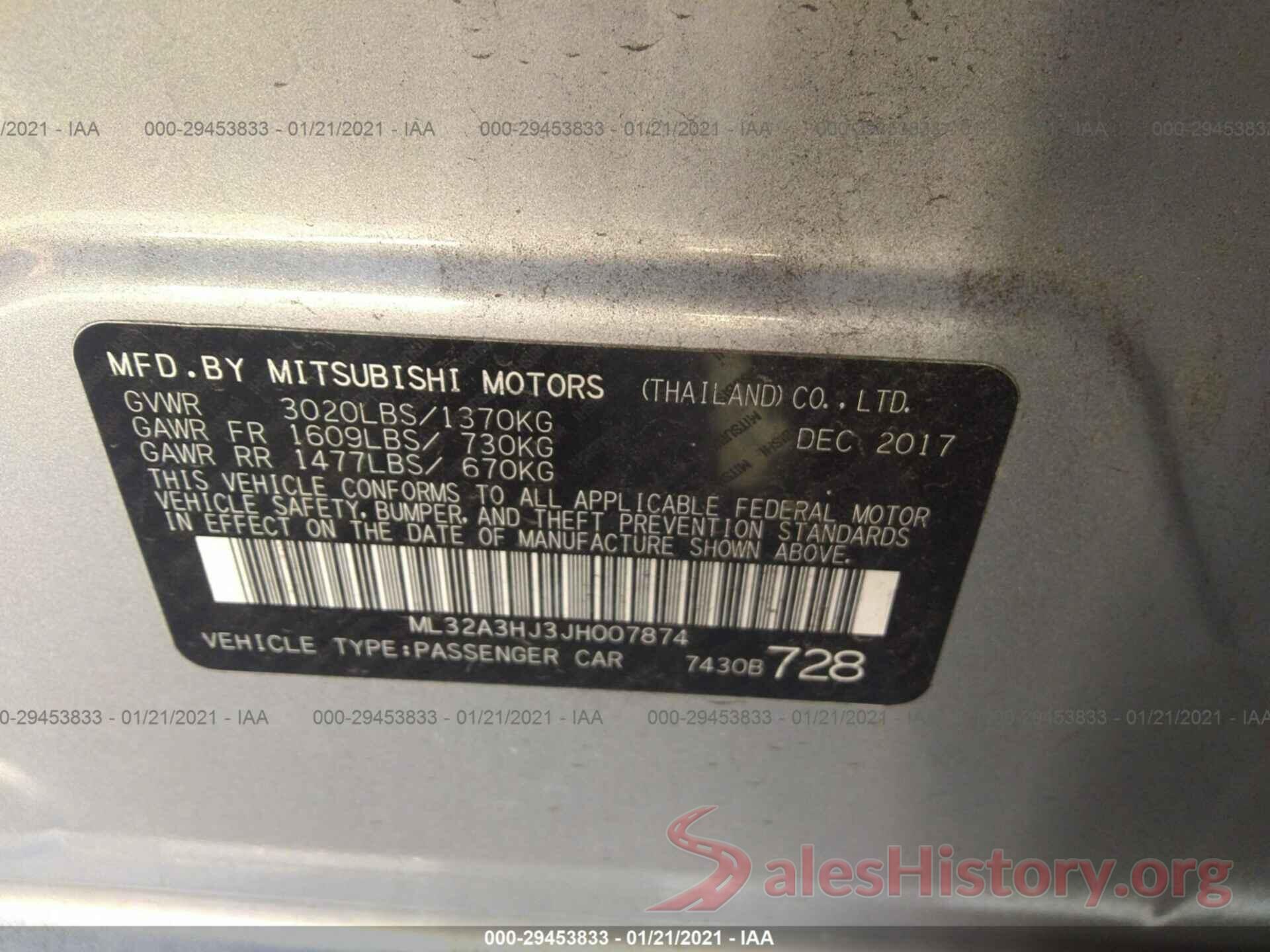 ML32A3HJ3JH007874 2018 MITSUBISHI MIRAGE