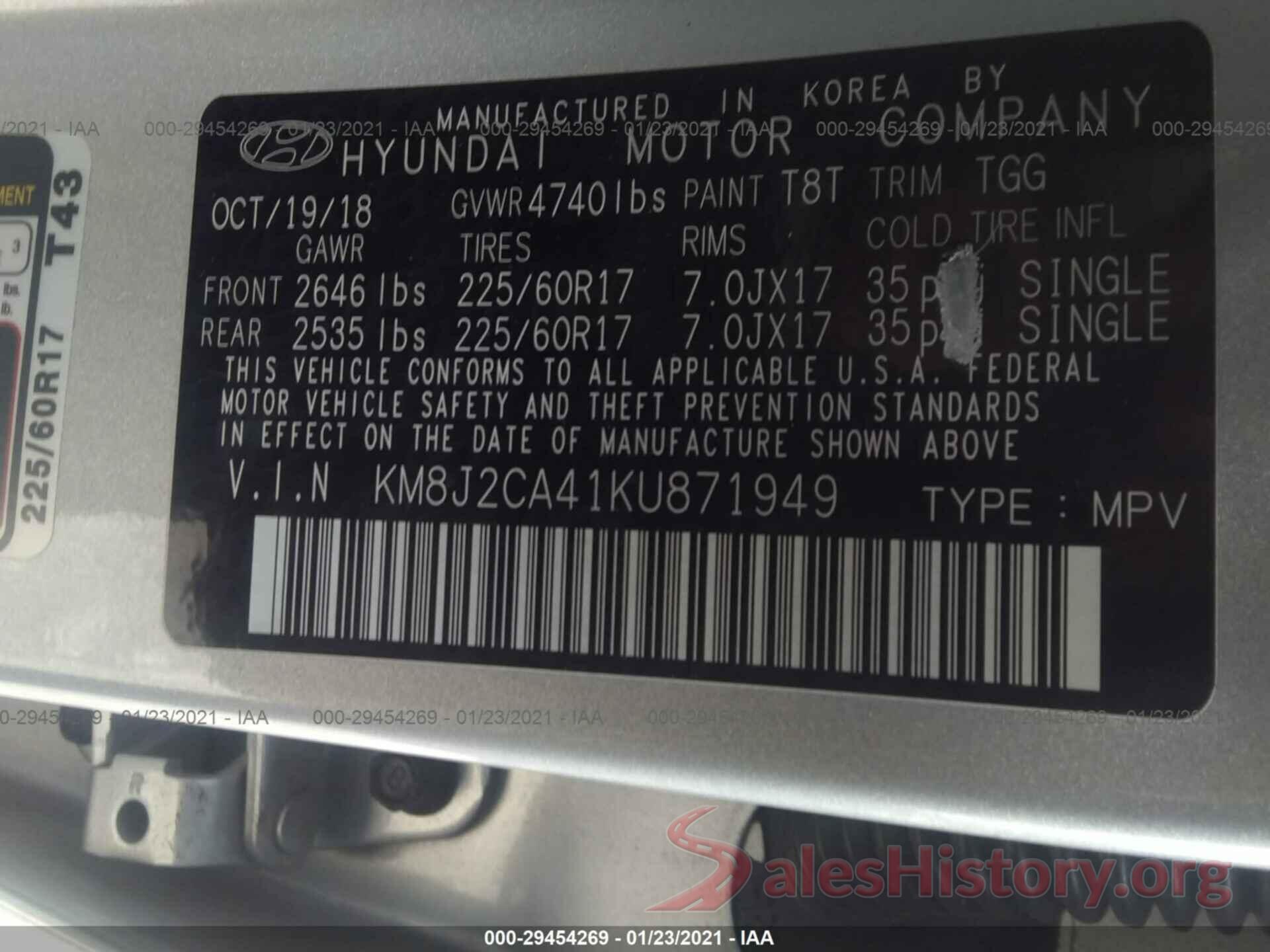 KM8J2CA41KU871949 2019 HYUNDAI TUCSON