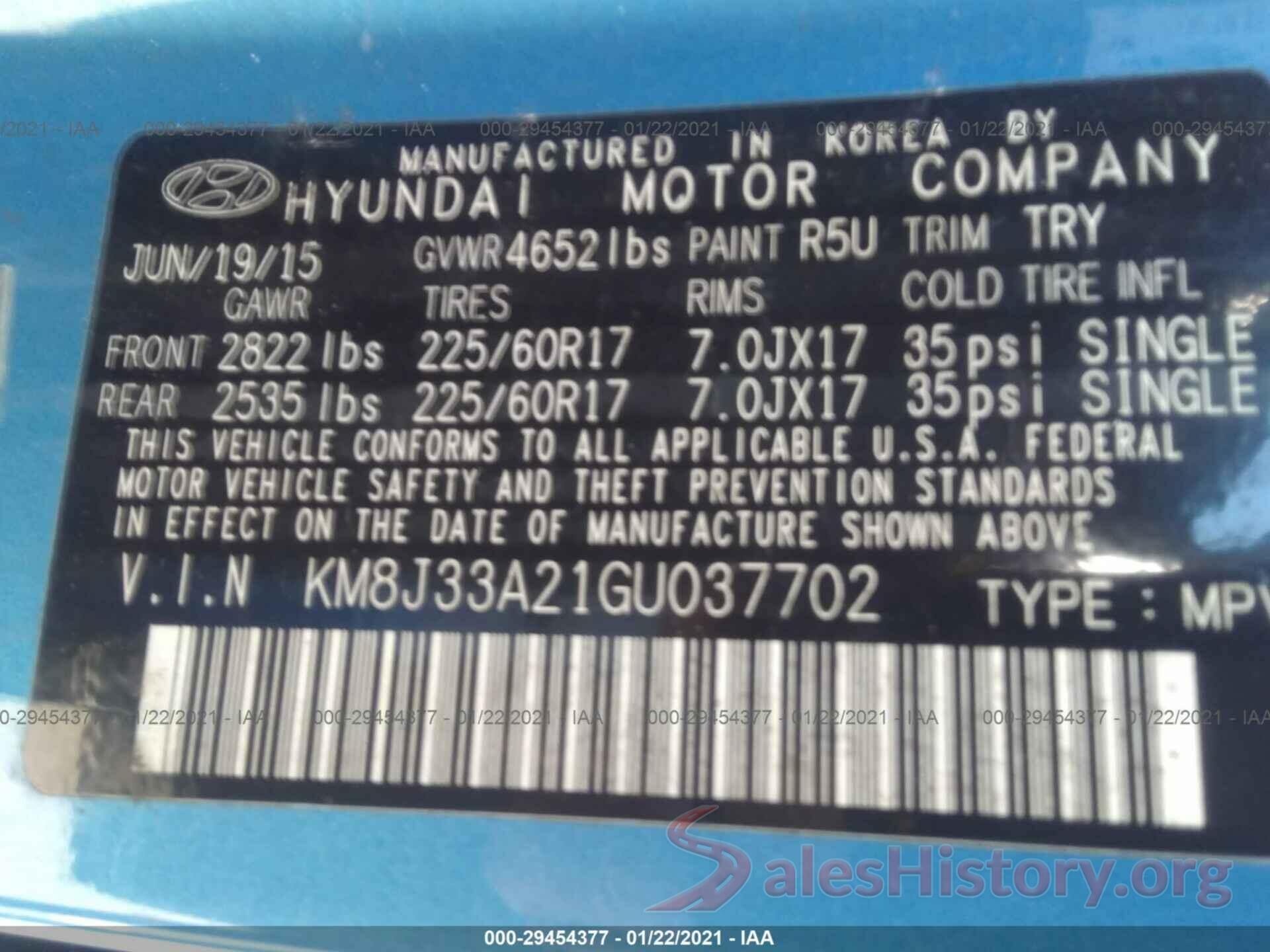 KM8J33A21GU037702 2016 HYUNDAI TUCSON