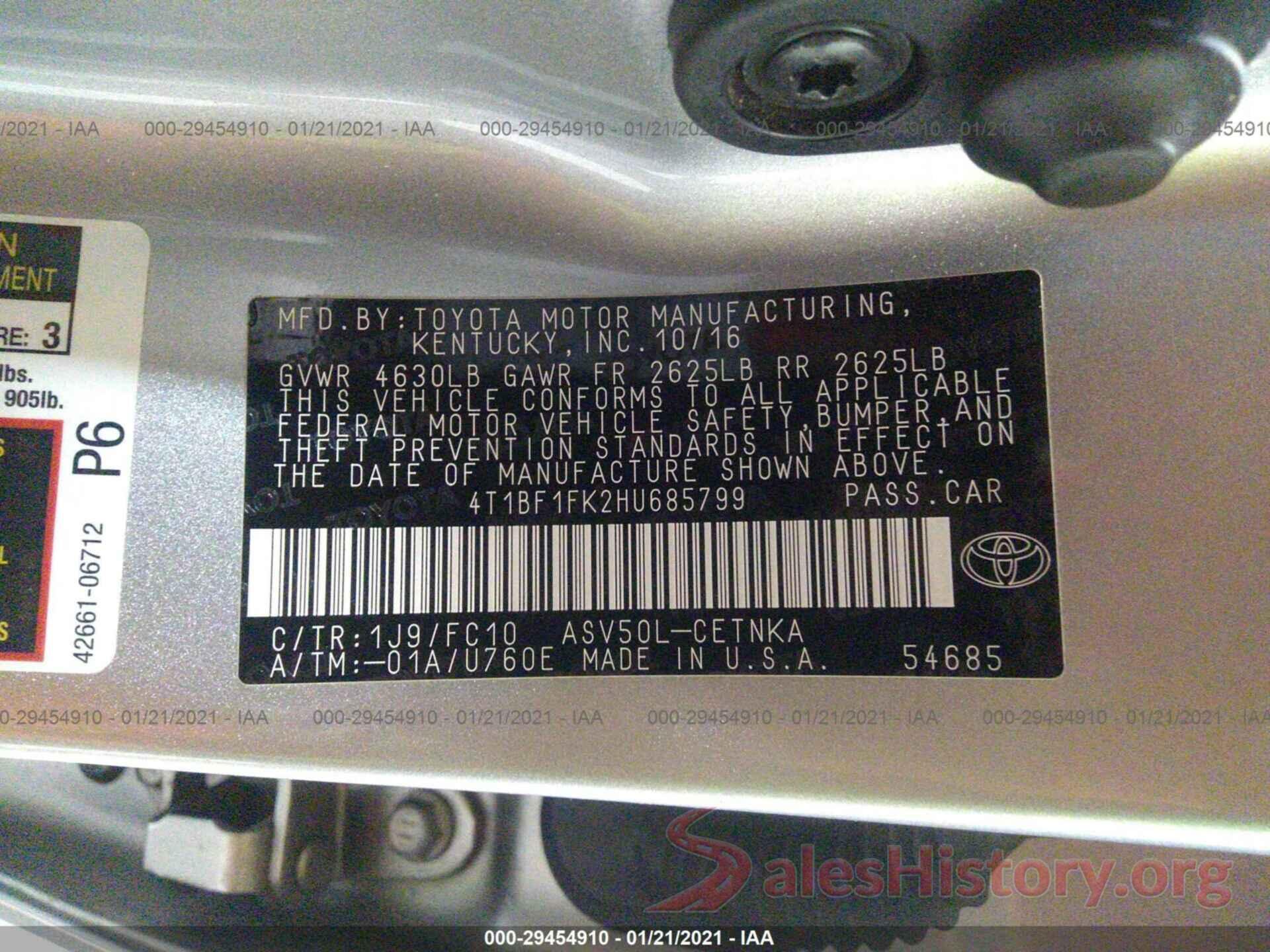 4T1BF1FK2HU685799 2017 TOYOTA CAMRY