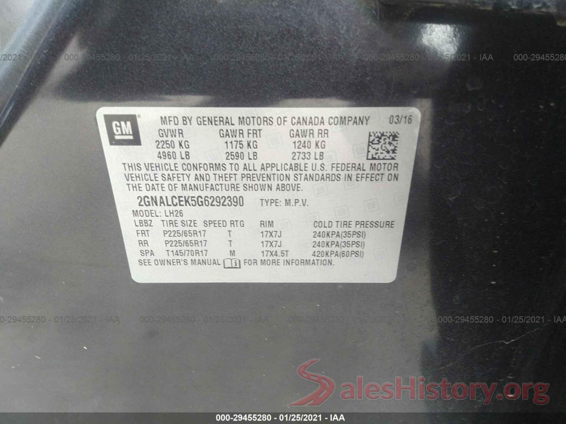 2GNALCEK5G6292390 2016 CHEVROLET EQUINOX