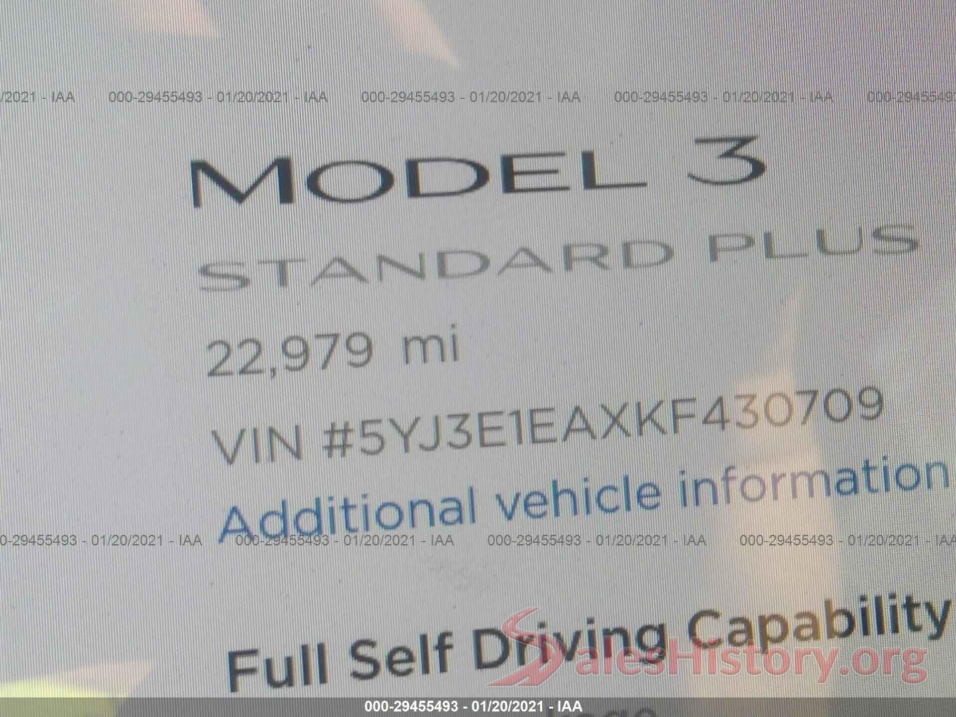 5YJ3E1EAXKF430709 2019 TESLA MODEL 3