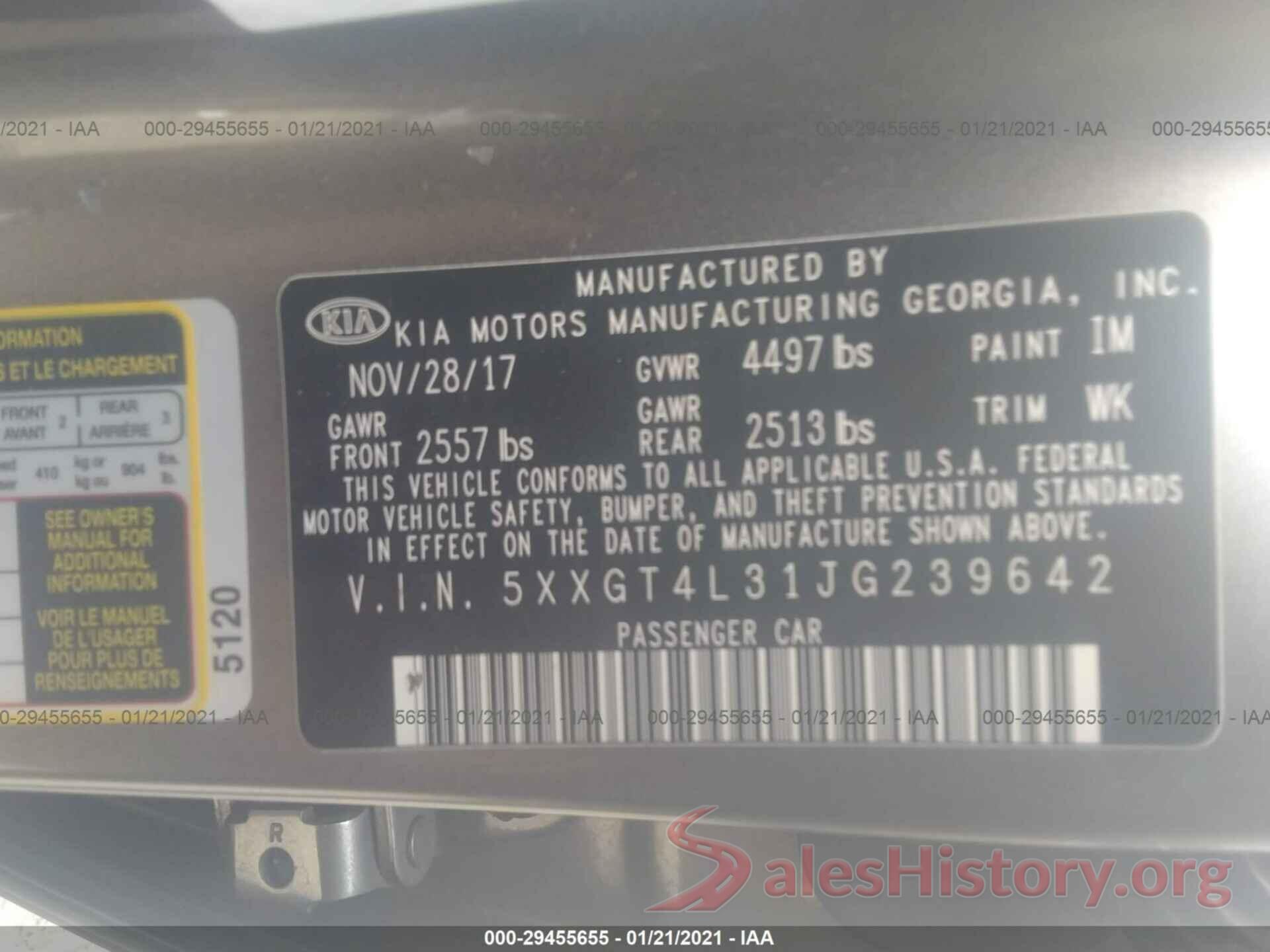 5XXGT4L31JG239642 2018 KIA OPTIMA