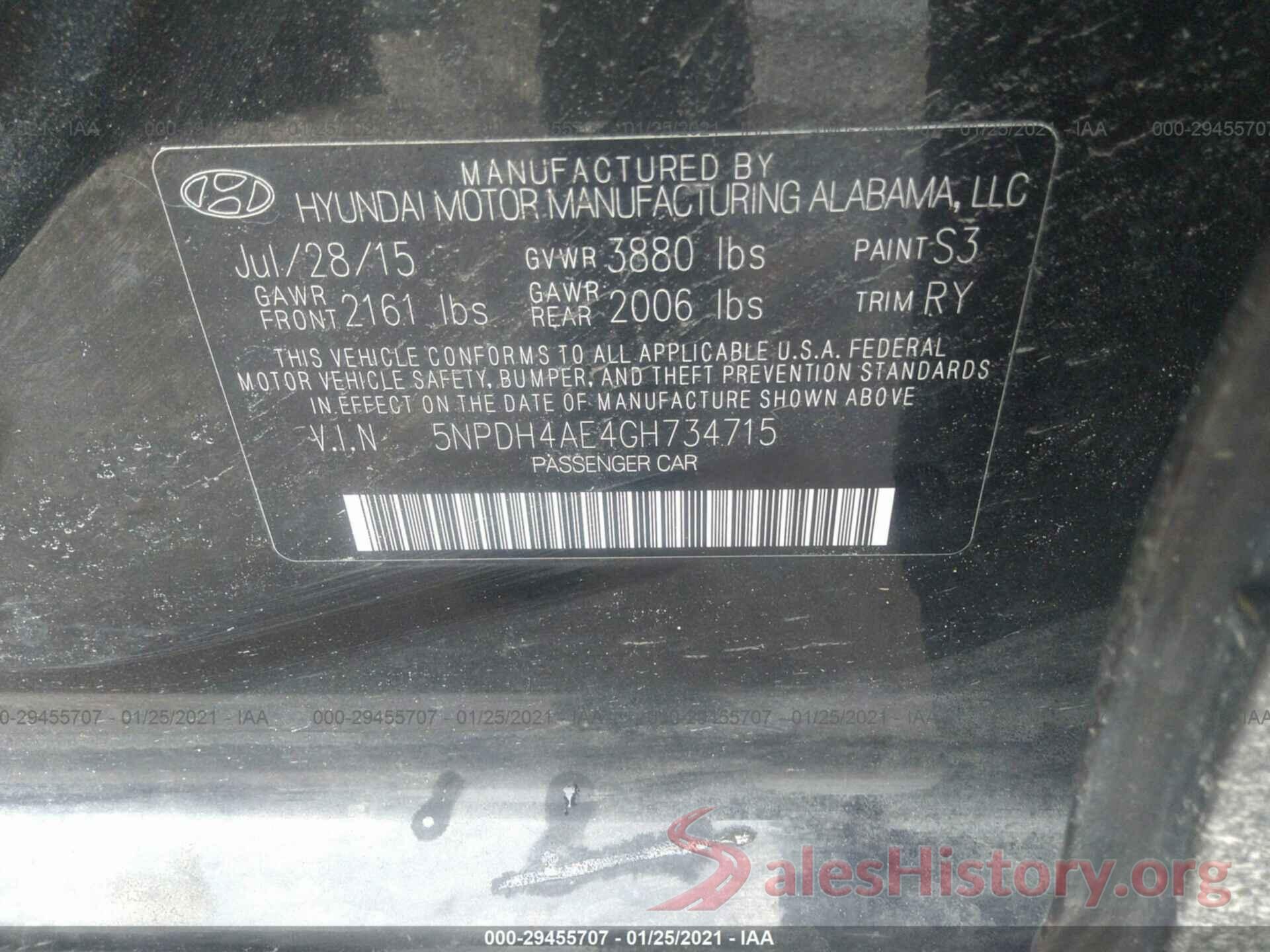 5NPDH4AE4GH734715 2016 HYUNDAI ELANTRA