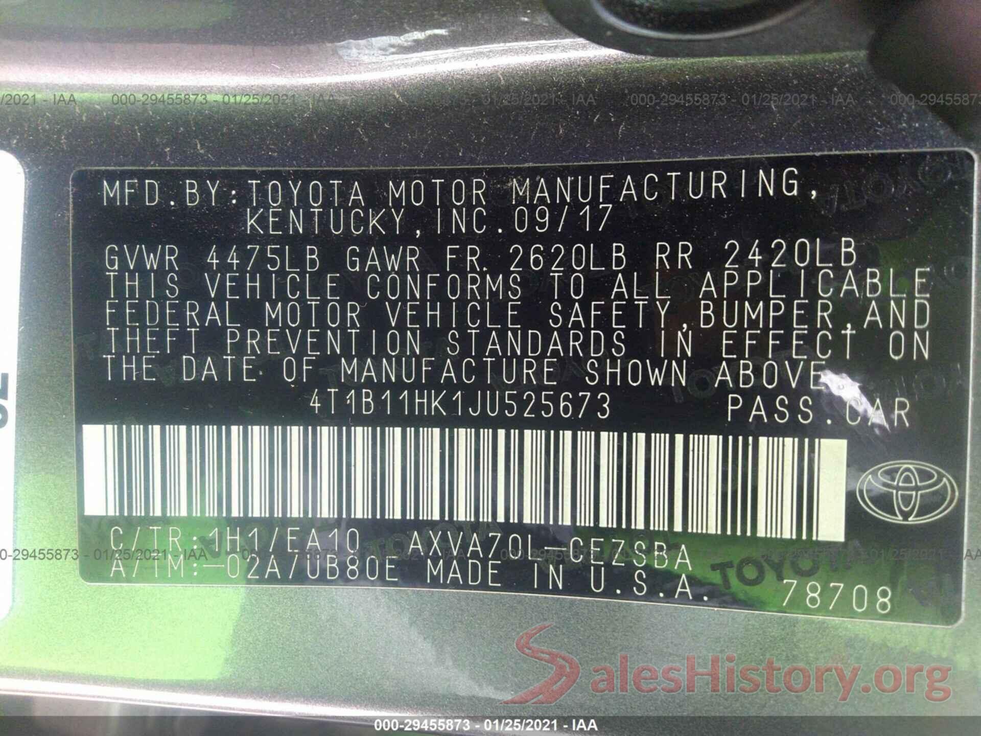 4T1B11HK1JU525673 2018 TOYOTA CAMRY